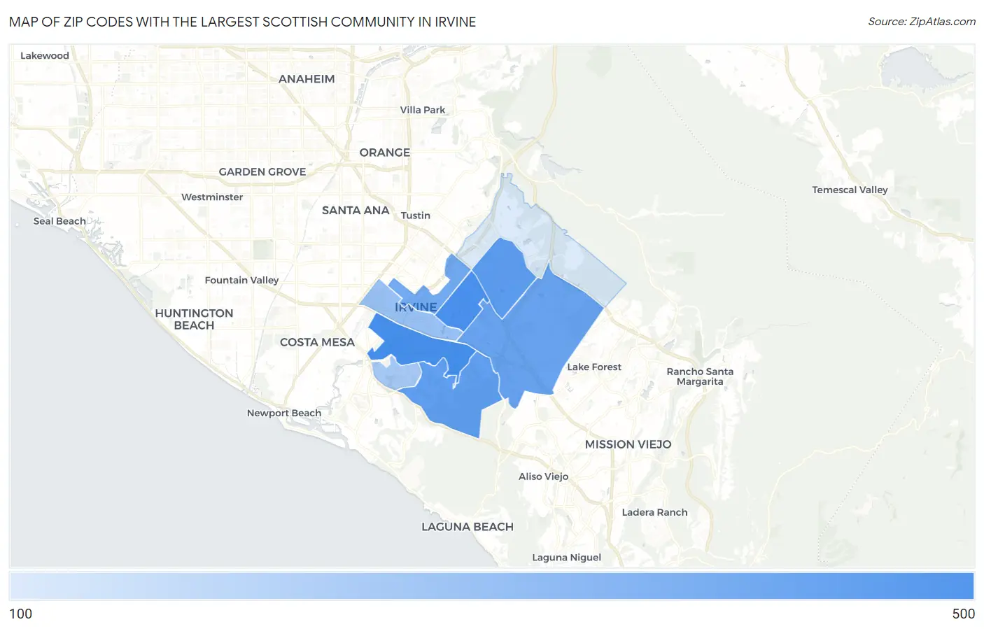 Zip Codes with the Largest Scottish Community in Irvine Map
