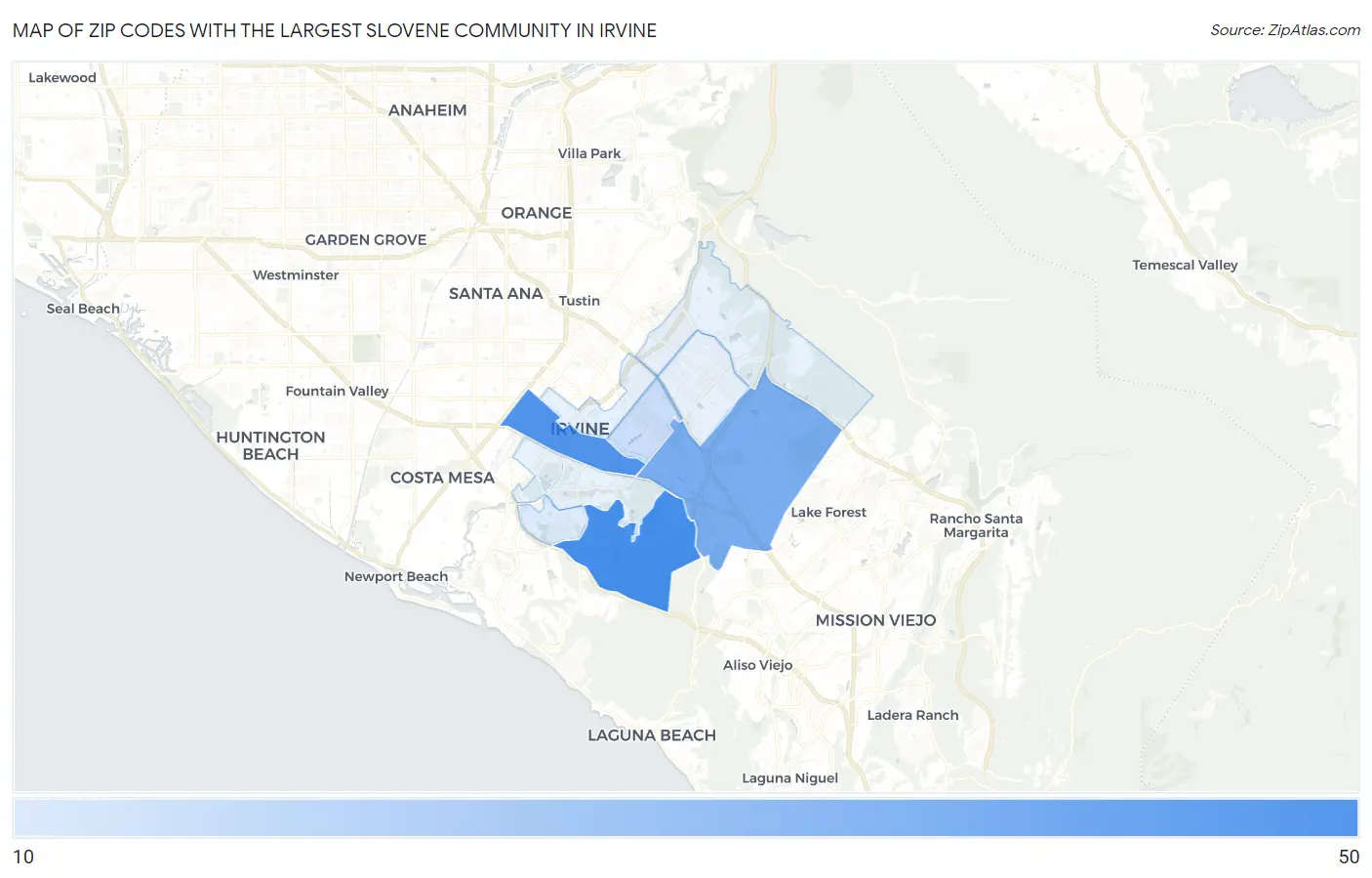 Zip Codes with the Largest Slovene Community in Irvine Map