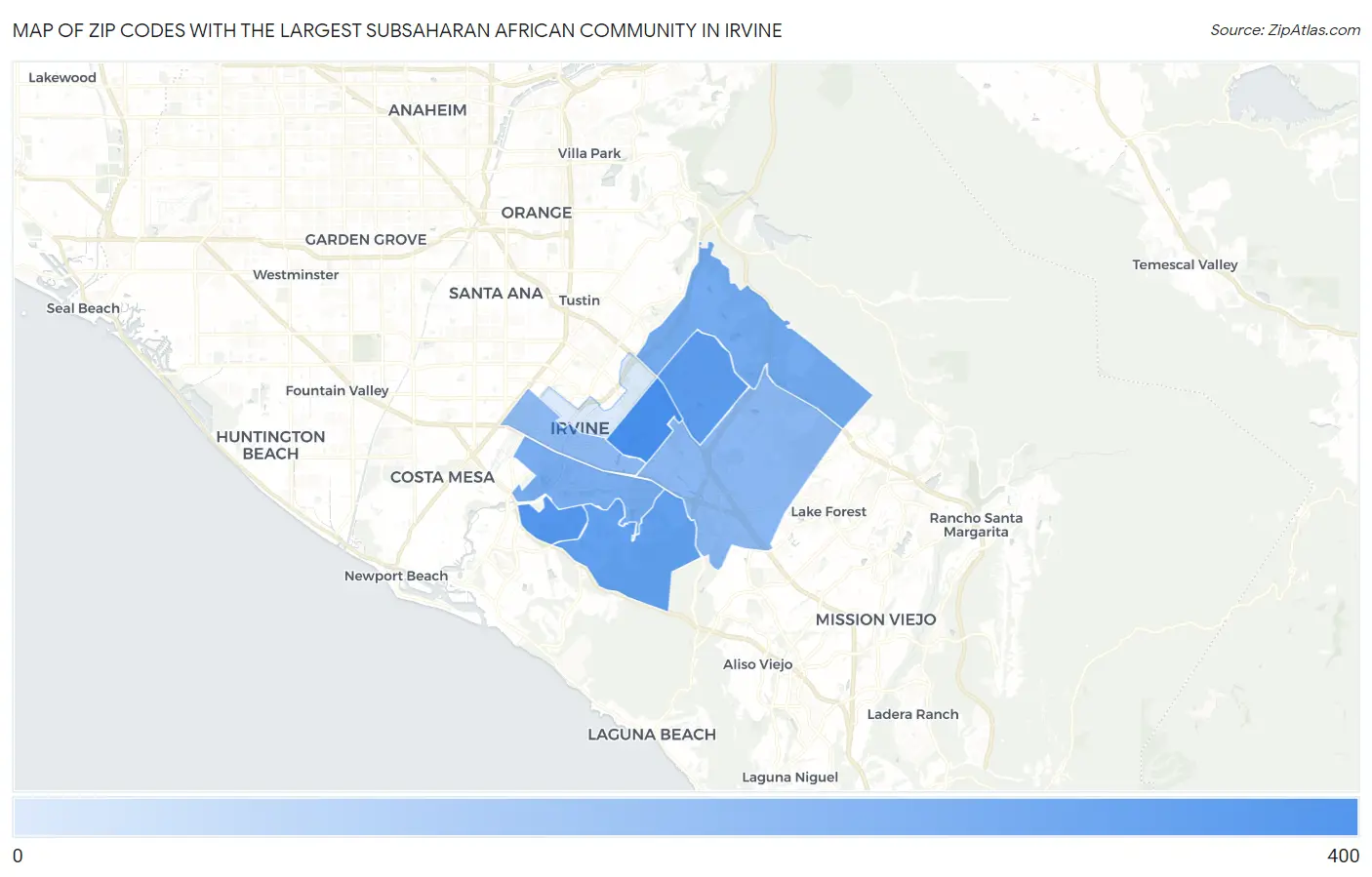 Zip Codes with the Largest Subsaharan African Community in Irvine Map