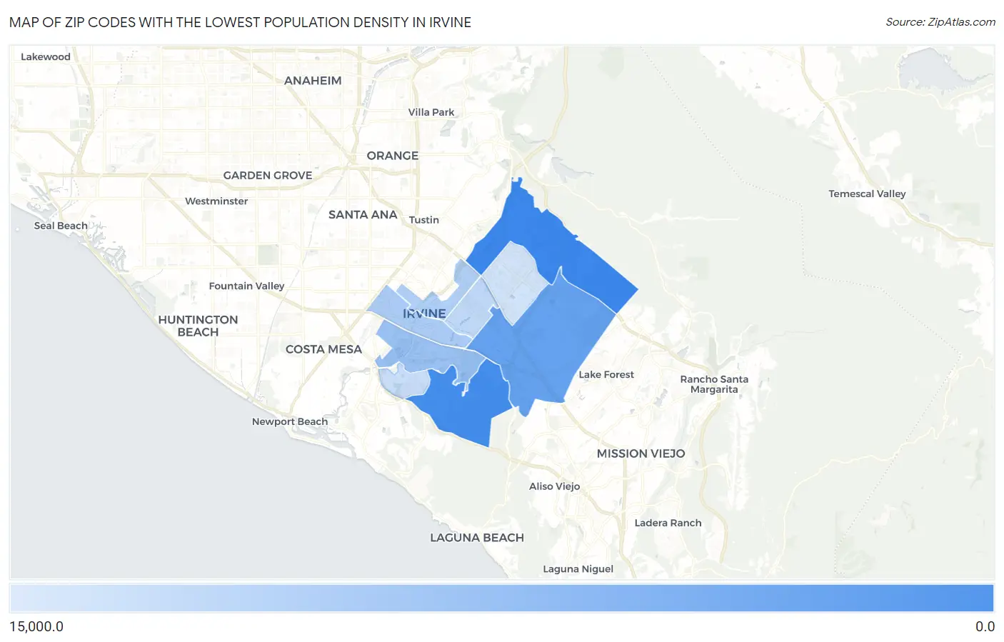 Zip Codes with the Lowest Population Density in Irvine Map