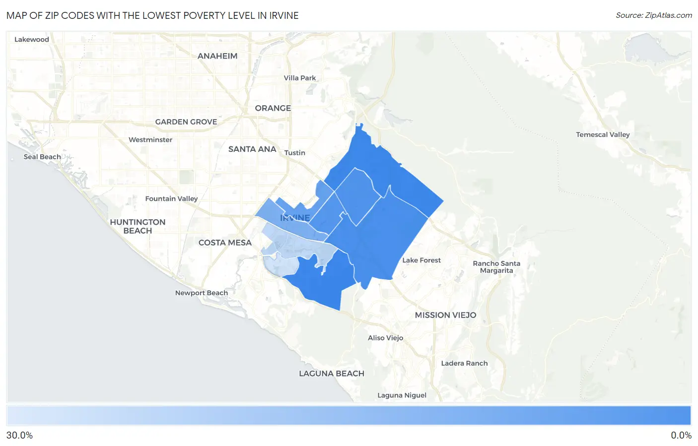 Zip Codes with the Lowest Poverty Level in Irvine Map