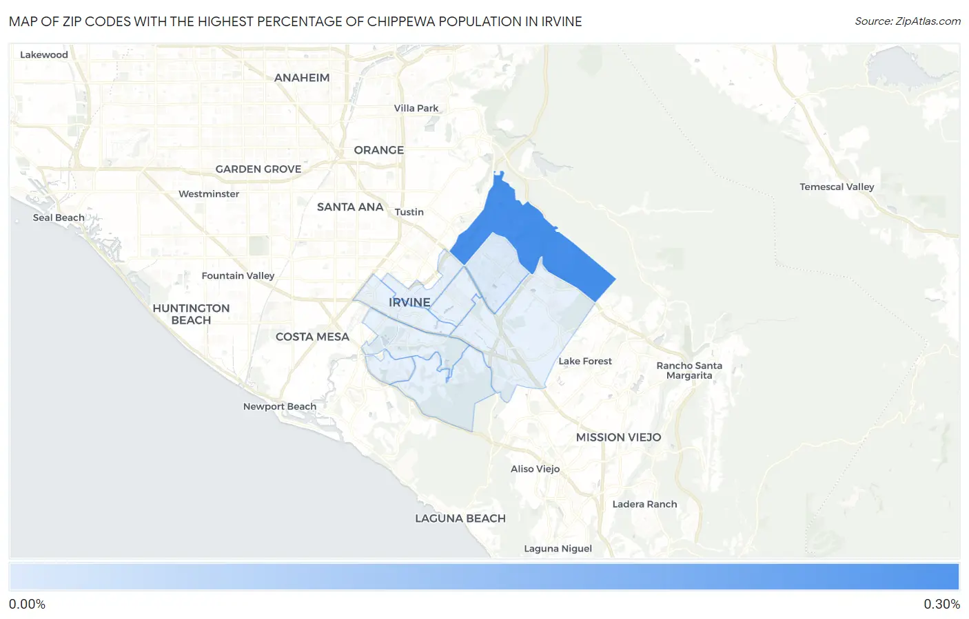Zip Codes with the Highest Percentage of Chippewa Population in Irvine Map