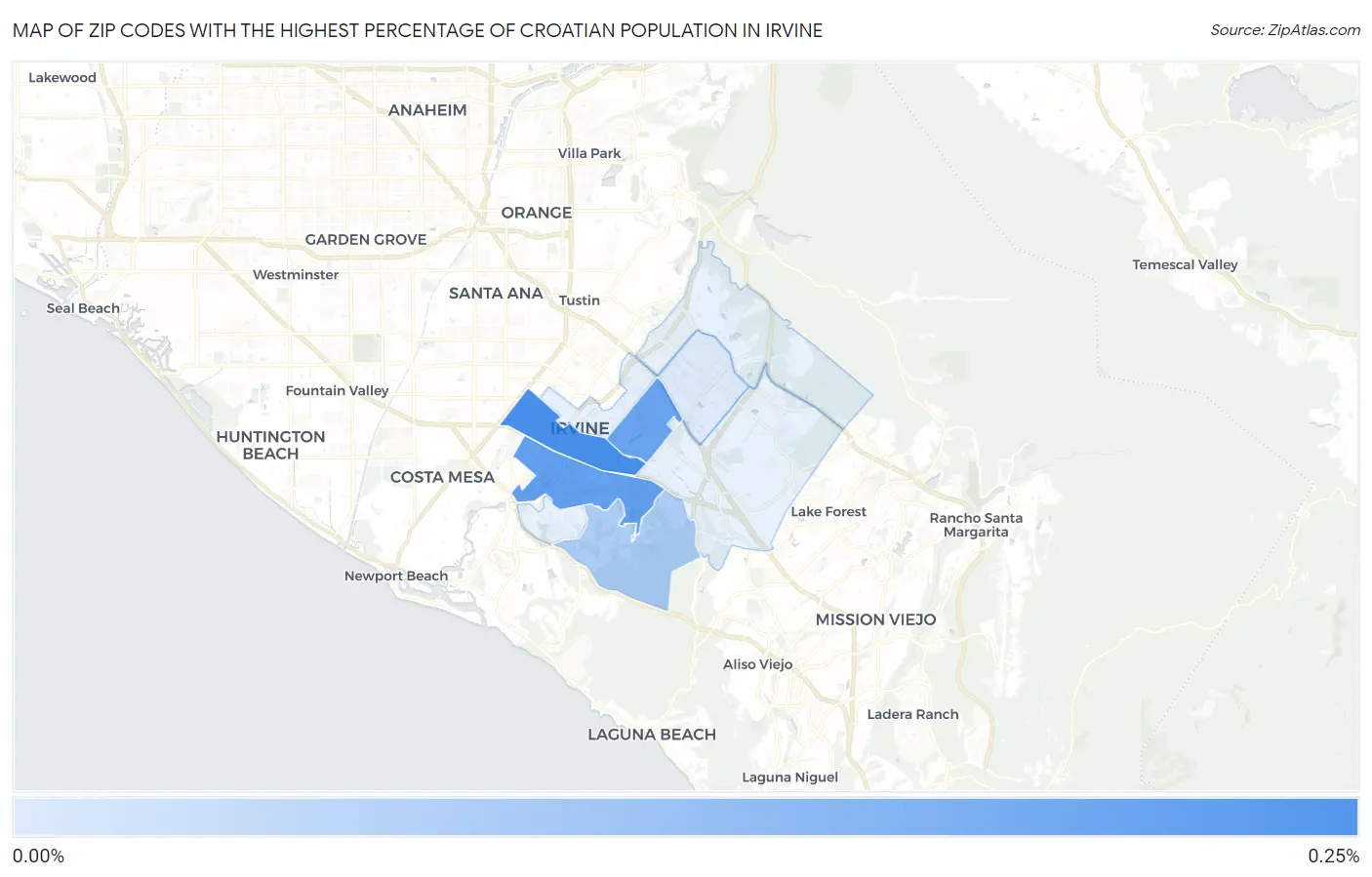 Zip Codes with the Highest Percentage of Croatian Population in Irvine Map