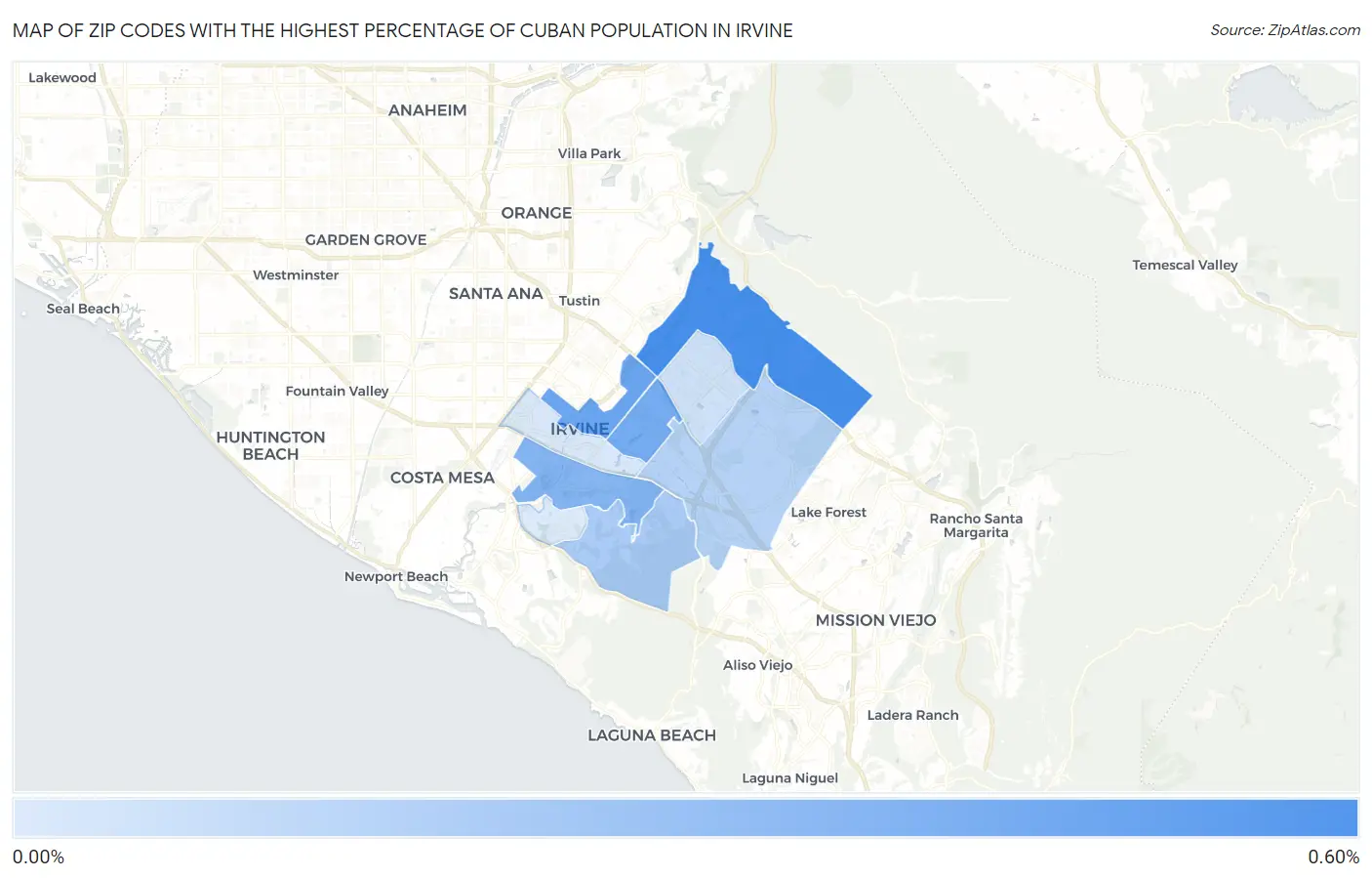 Zip Codes with the Highest Percentage of Cuban Population in Irvine Map