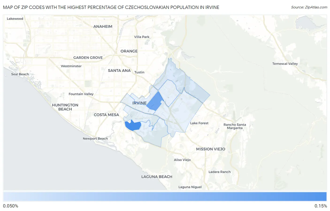 Zip Codes with the Highest Percentage of Czechoslovakian Population in Irvine Map