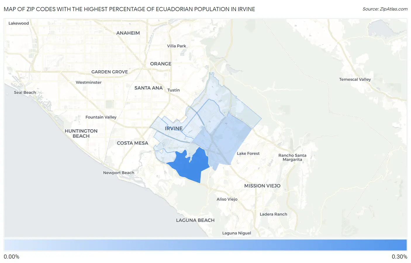 Zip Codes with the Highest Percentage of Ecuadorian Population in Irvine Map