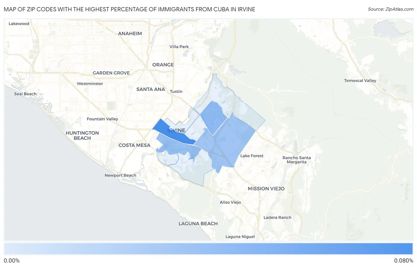 Zip Codes with the Highest Percentage of Immigrants from Cuba in Irvine Map