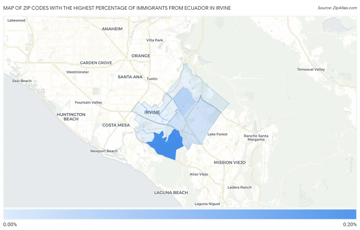 Zip Codes with the Highest Percentage of Immigrants from Ecuador in Irvine Map