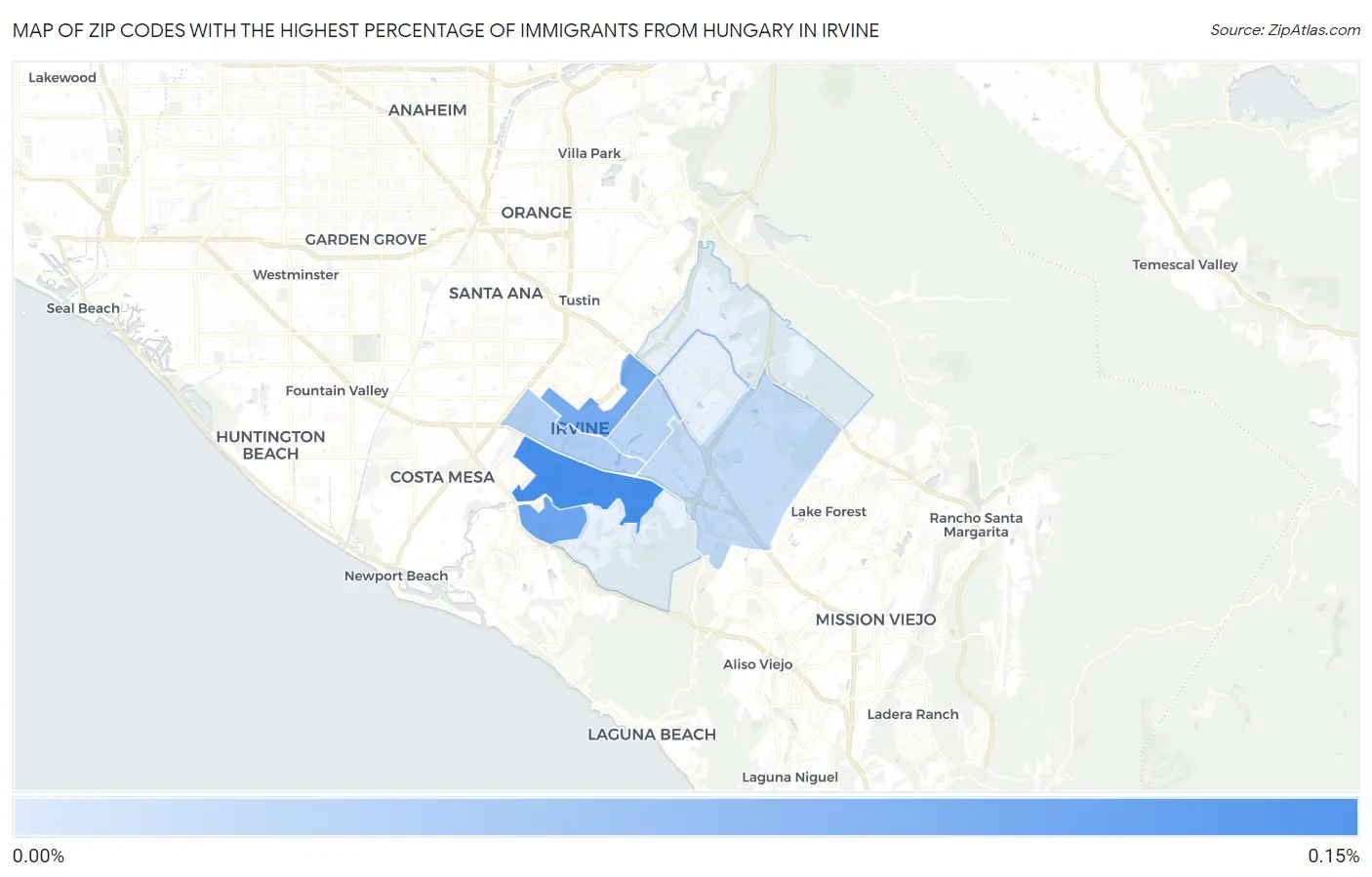 Zip Codes with the Highest Percentage of Immigrants from Hungary in Irvine Map