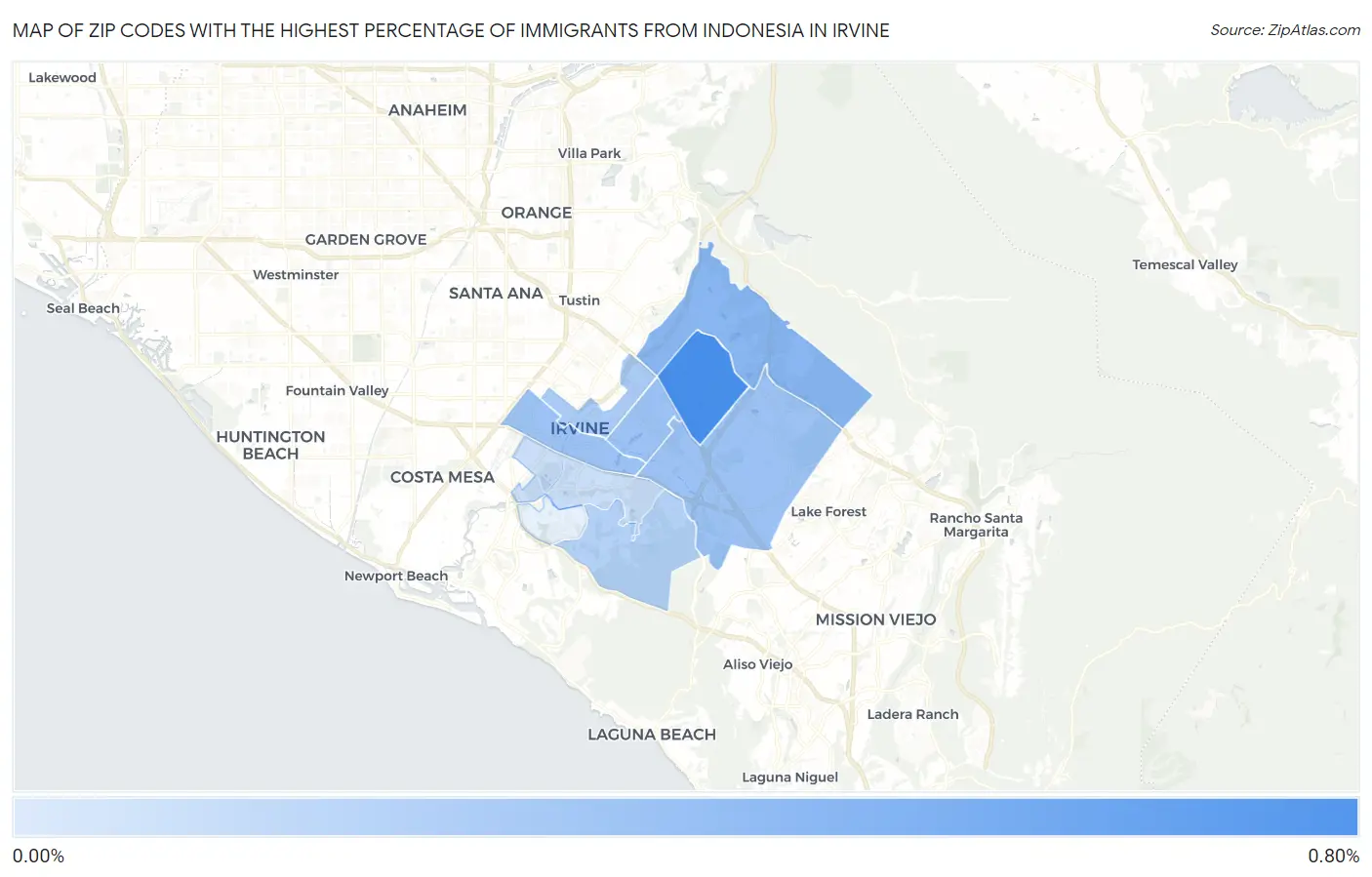 Zip Codes with the Highest Percentage of Immigrants from Indonesia in Irvine Map