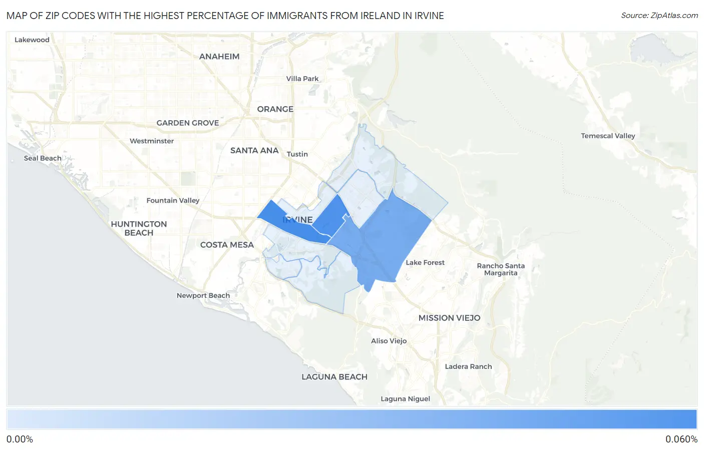 Zip Codes with the Highest Percentage of Immigrants from Ireland in Irvine Map