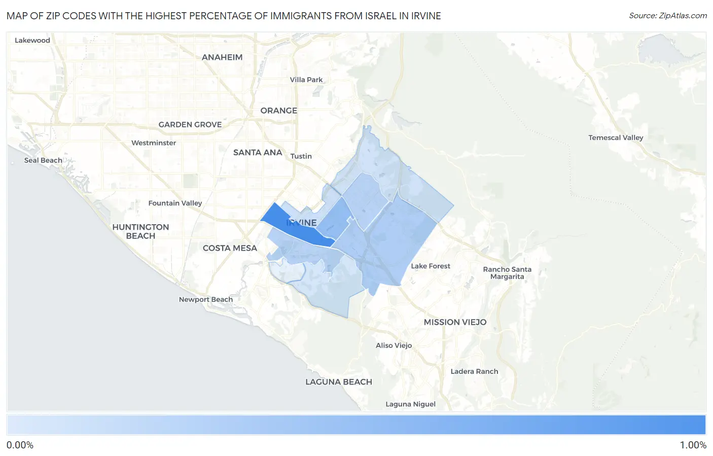 Zip Codes with the Highest Percentage of Immigrants from Israel in Irvine Map