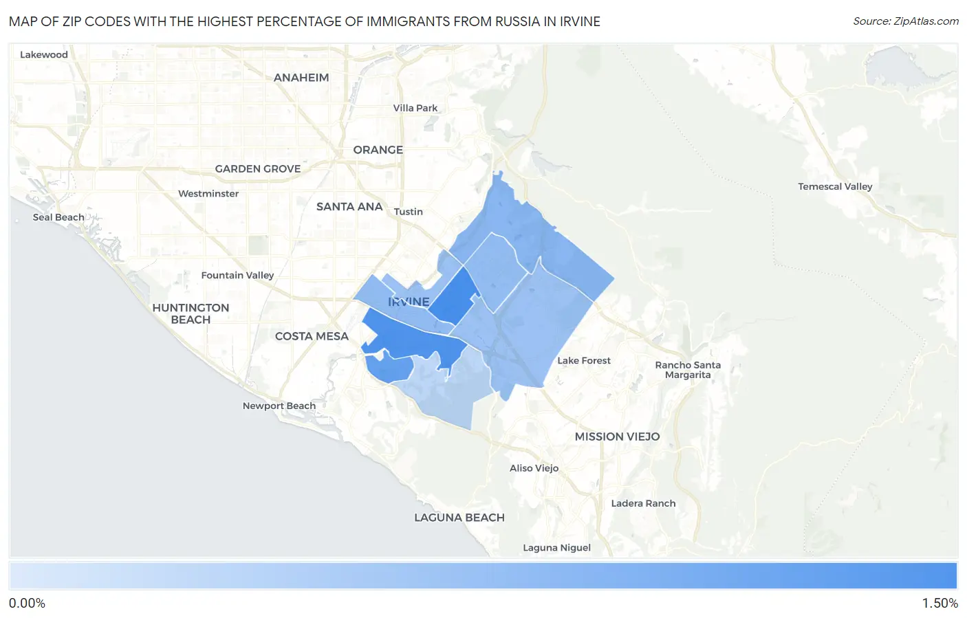 Zip Codes with the Highest Percentage of Immigrants from Russia in Irvine Map