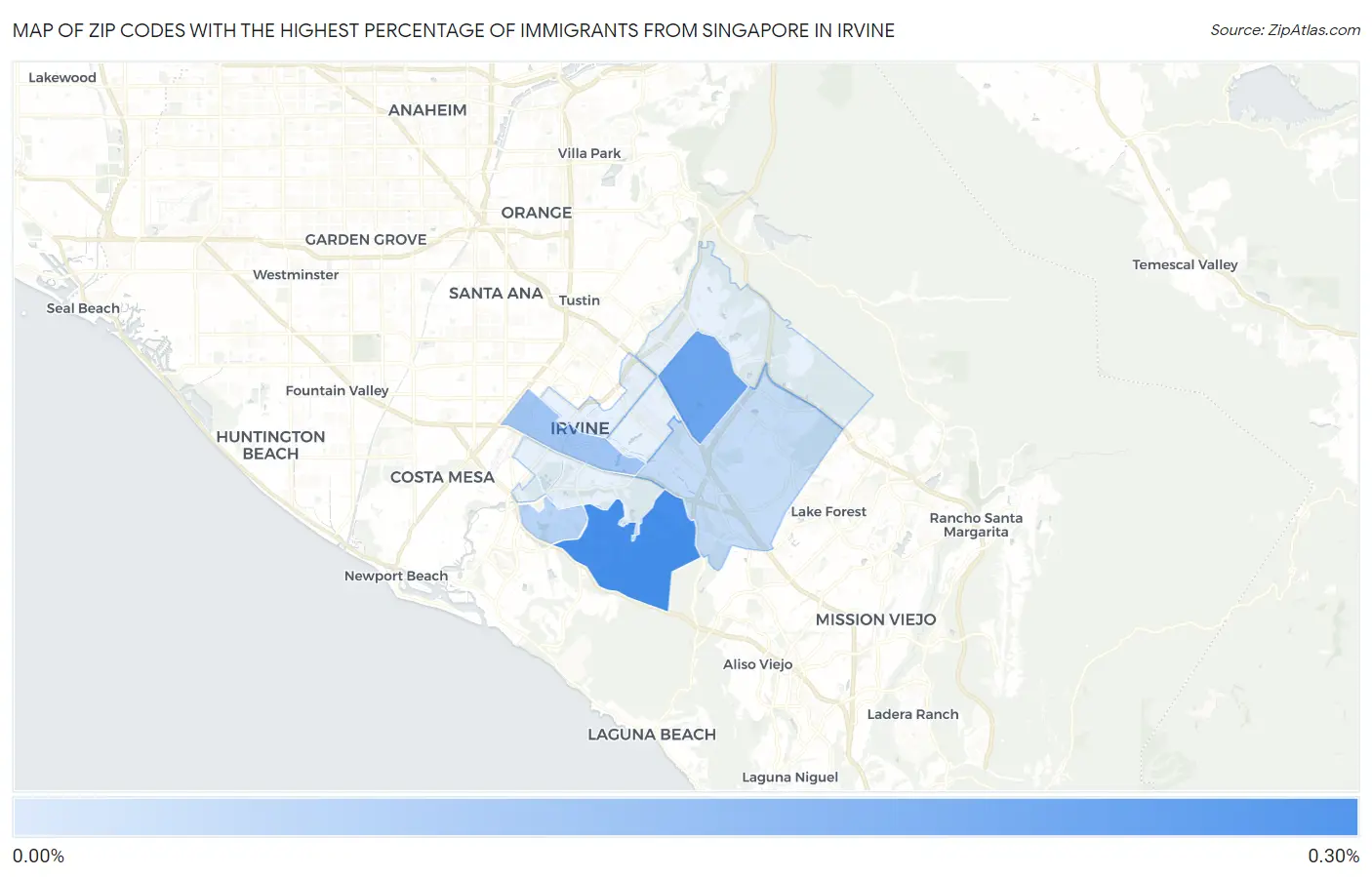 Zip Codes with the Highest Percentage of Immigrants from Singapore in Irvine Map