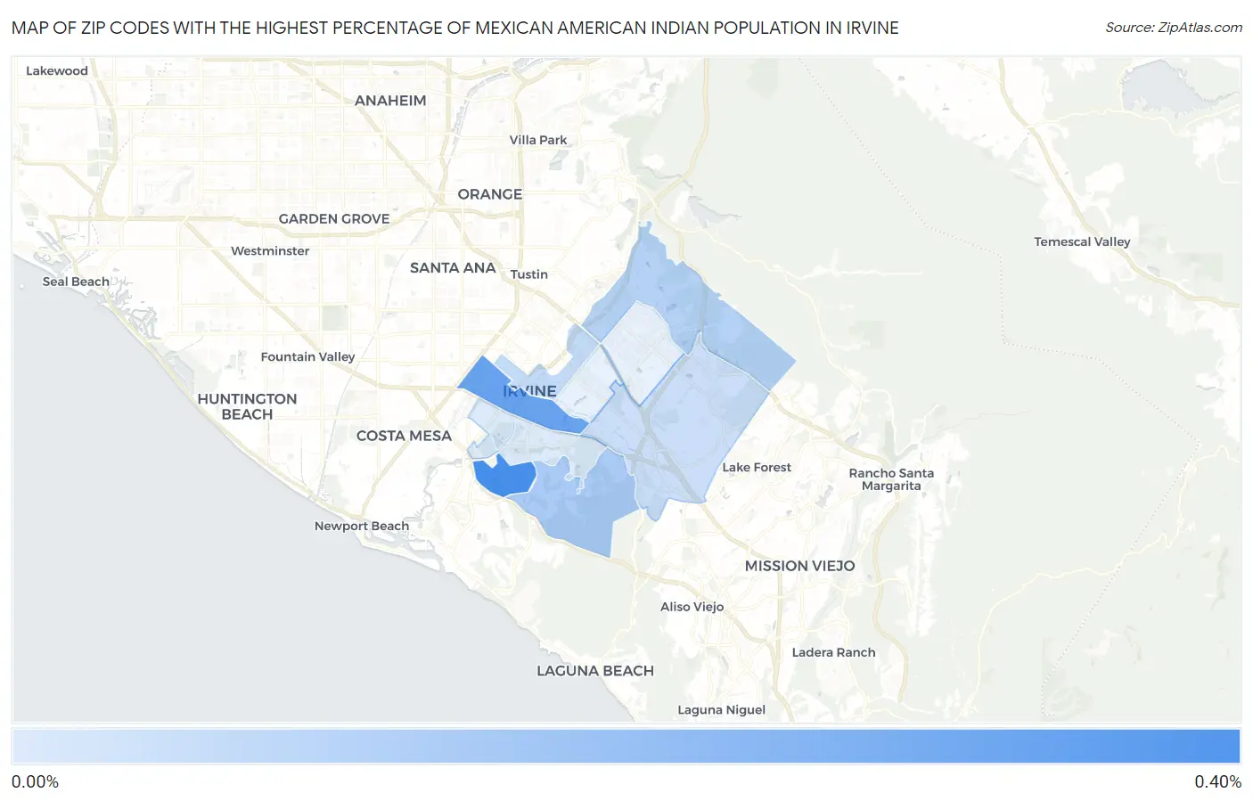 Zip Codes with the Highest Percentage of Mexican American Indian Population in Irvine Map