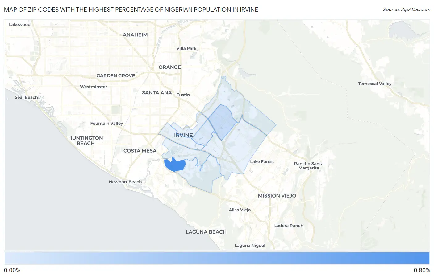 Zip Codes with the Highest Percentage of Nigerian Population in Irvine Map