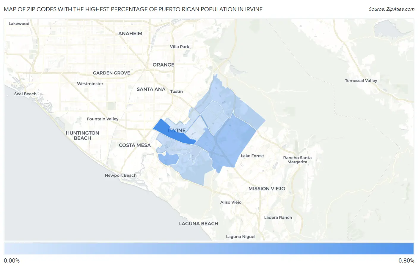 Zip Codes with the Highest Percentage of Puerto Rican Population in Irvine Map