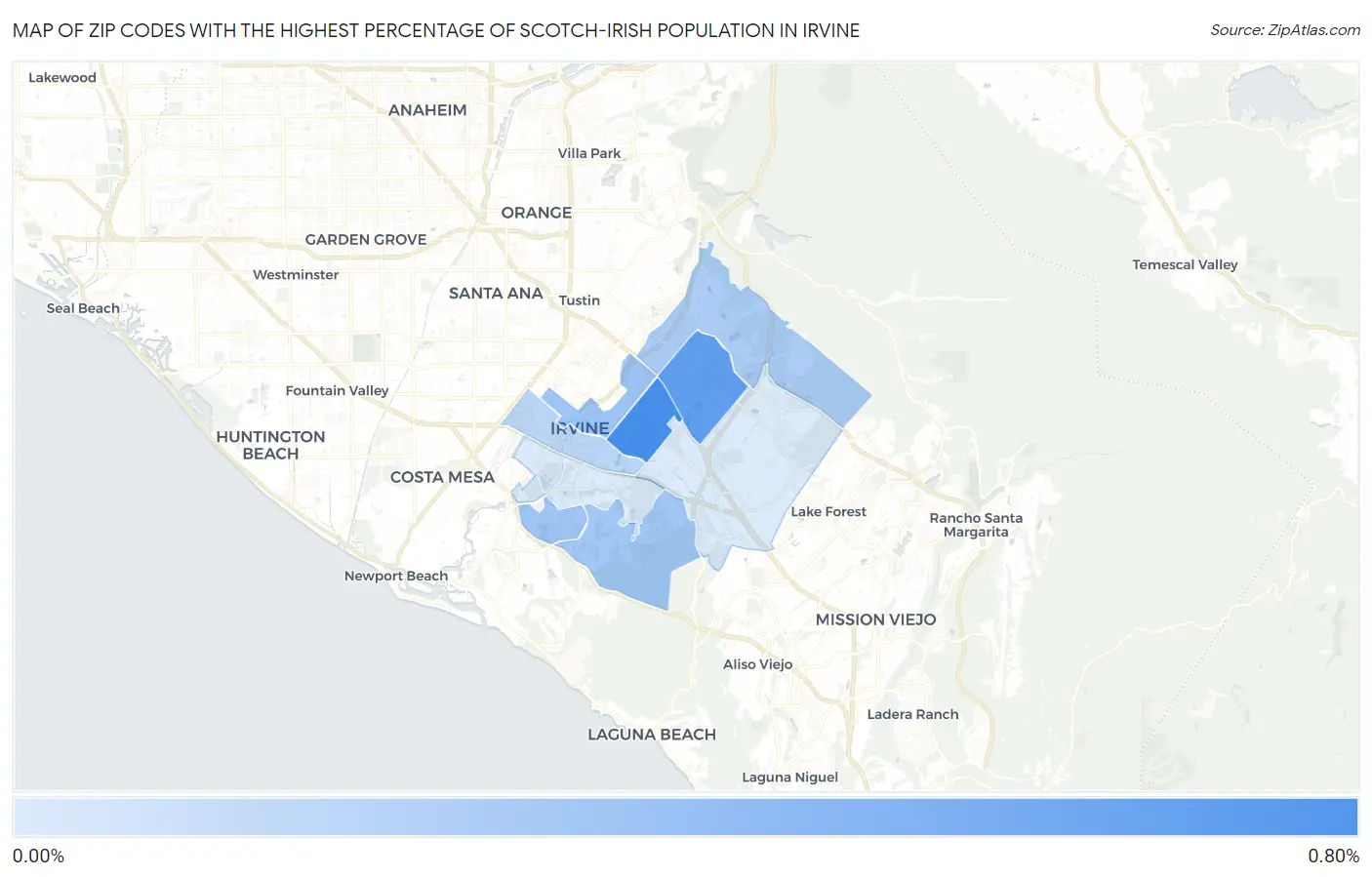 Zip Codes with the Highest Percentage of Scotch-Irish Population in Irvine Map