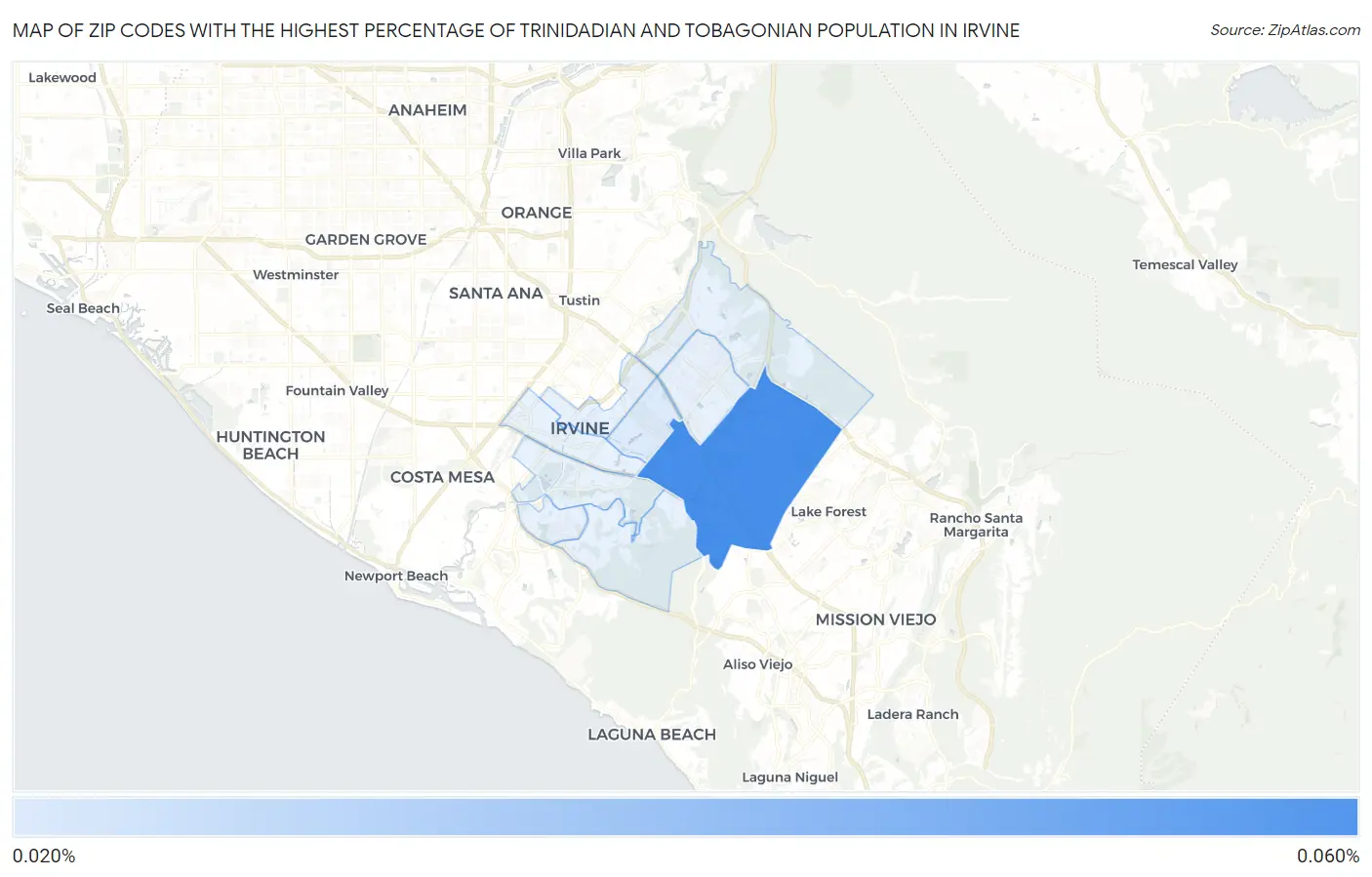 Zip Codes with the Highest Percentage of Trinidadian and Tobagonian Population in Irvine Map