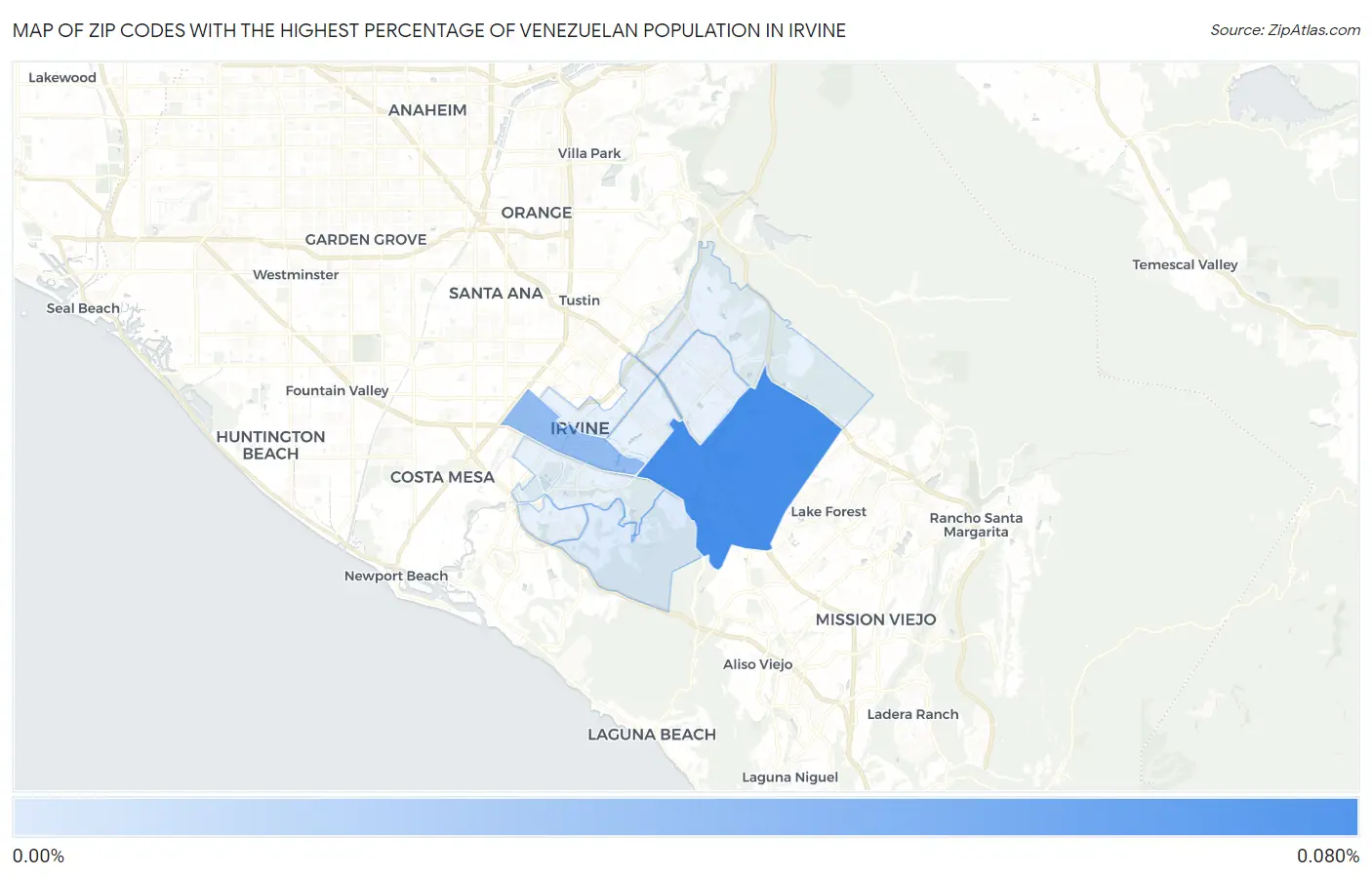 Zip Codes with the Highest Percentage of Venezuelan Population in Irvine Map