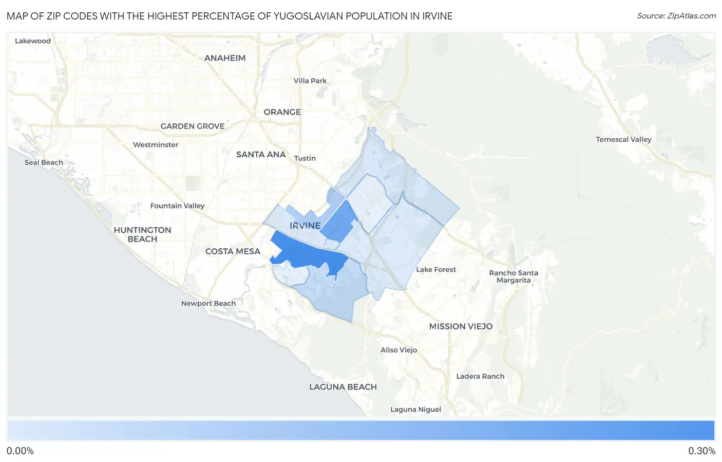 Zip Codes with the Highest Percentage of Yugoslavian Population in Irvine Map