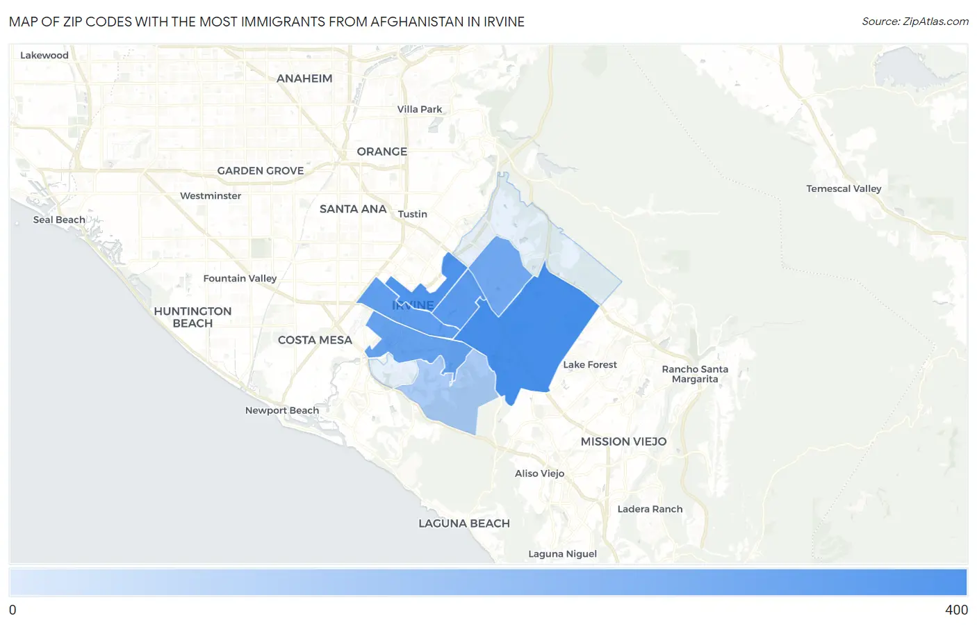 Zip Codes with the Most Immigrants from Afghanistan in Irvine Map