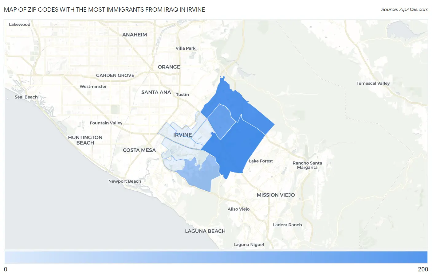 Zip Codes with the Most Immigrants from Iraq in Irvine Map