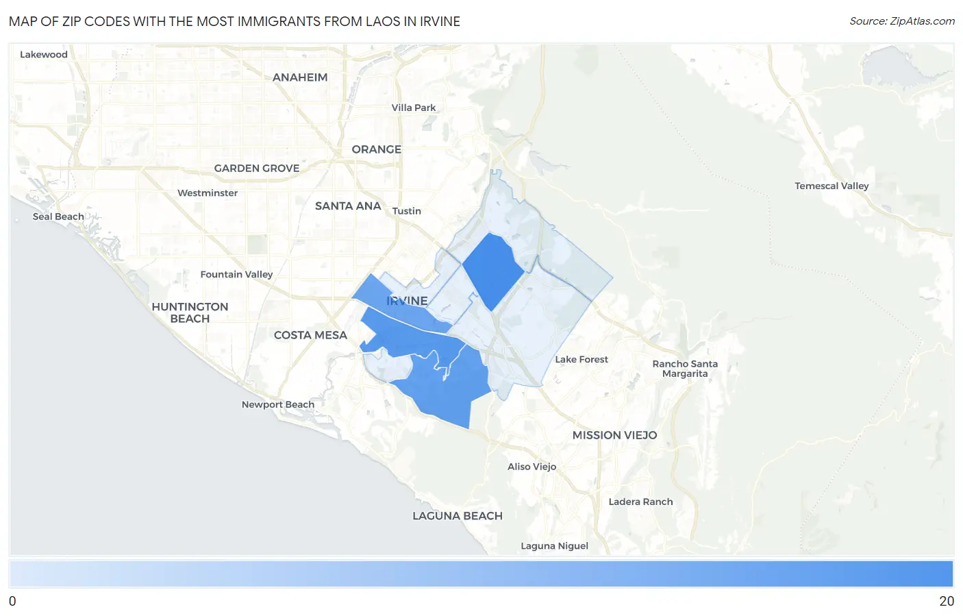 Zip Codes with the Most Immigrants from Laos in Irvine Map