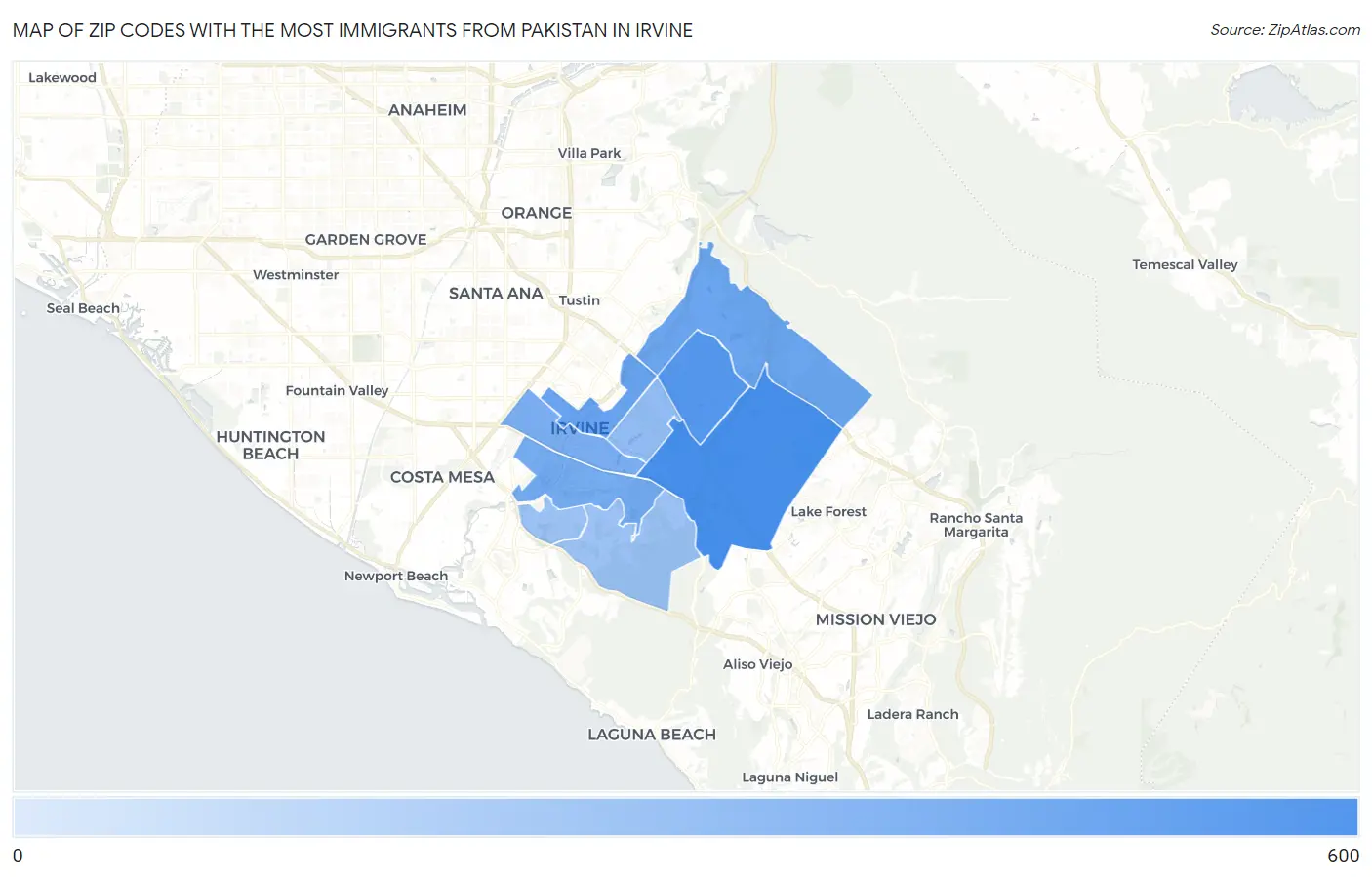 Zip Codes with the Most Immigrants from Pakistan in Irvine Map