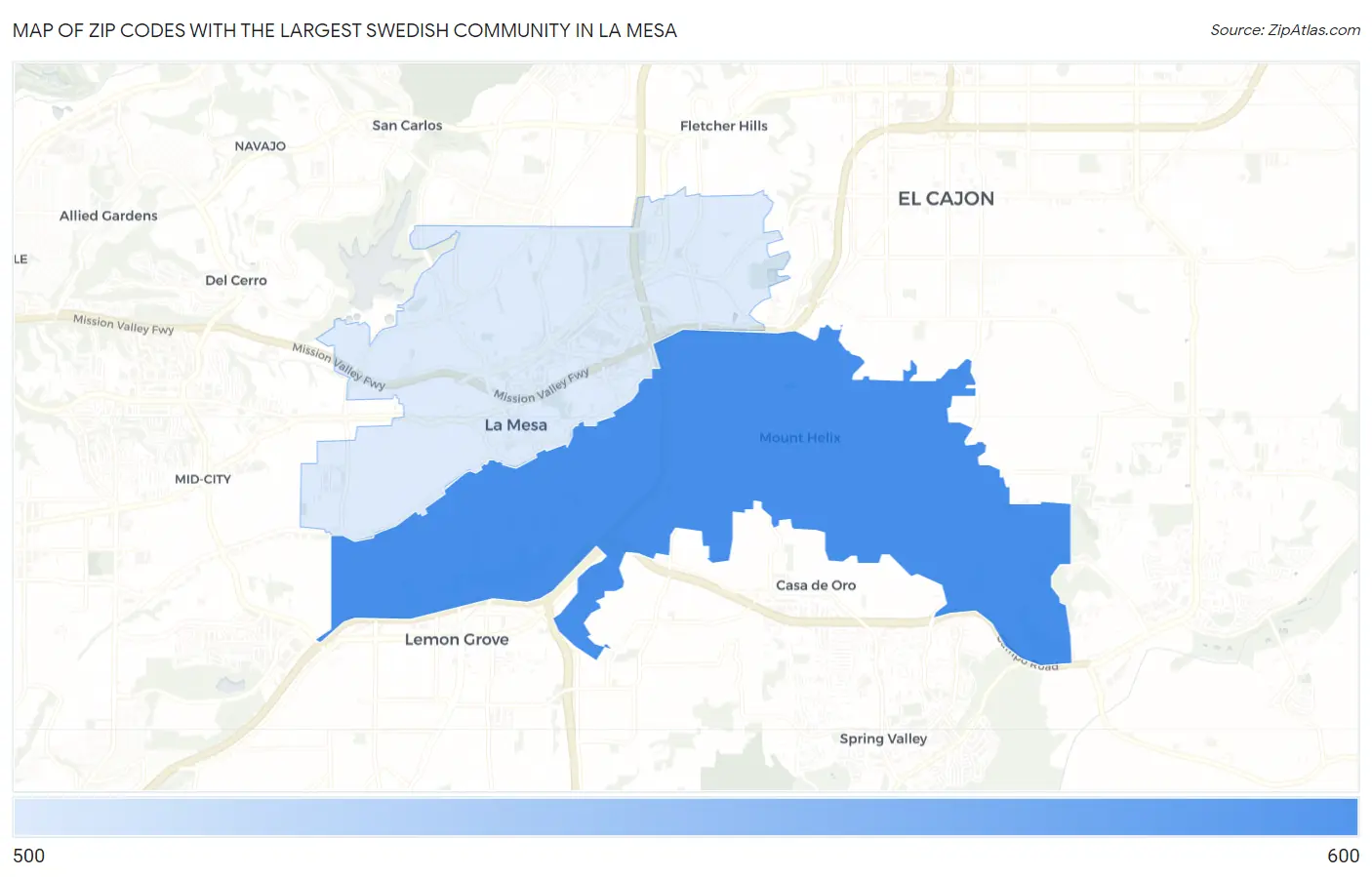 Zip Codes with the Largest Swedish Community in La Mesa Map