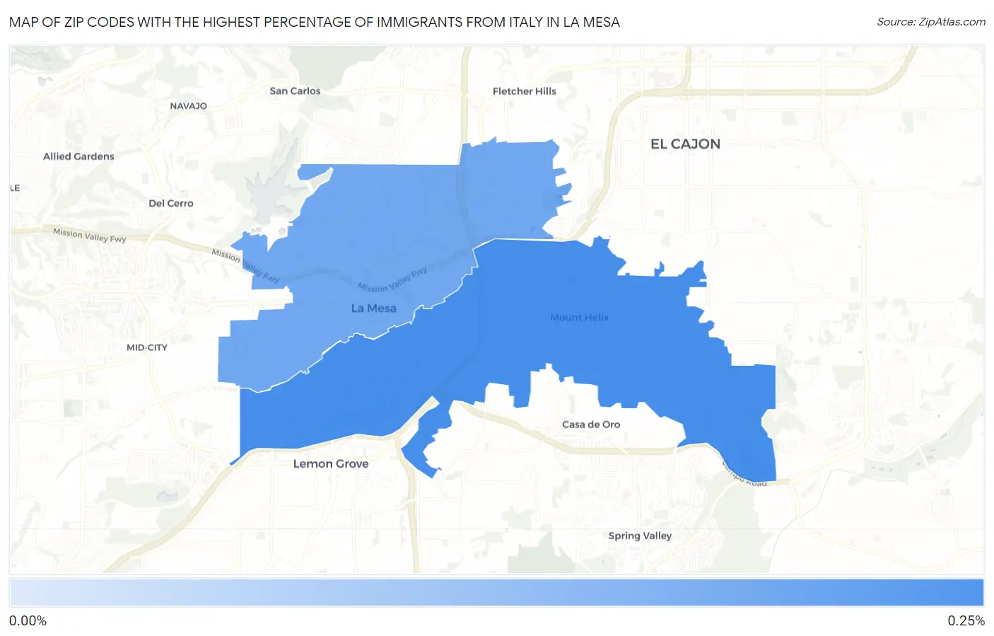 Zip Codes with the Highest Percentage of Immigrants from Italy in La Mesa Map