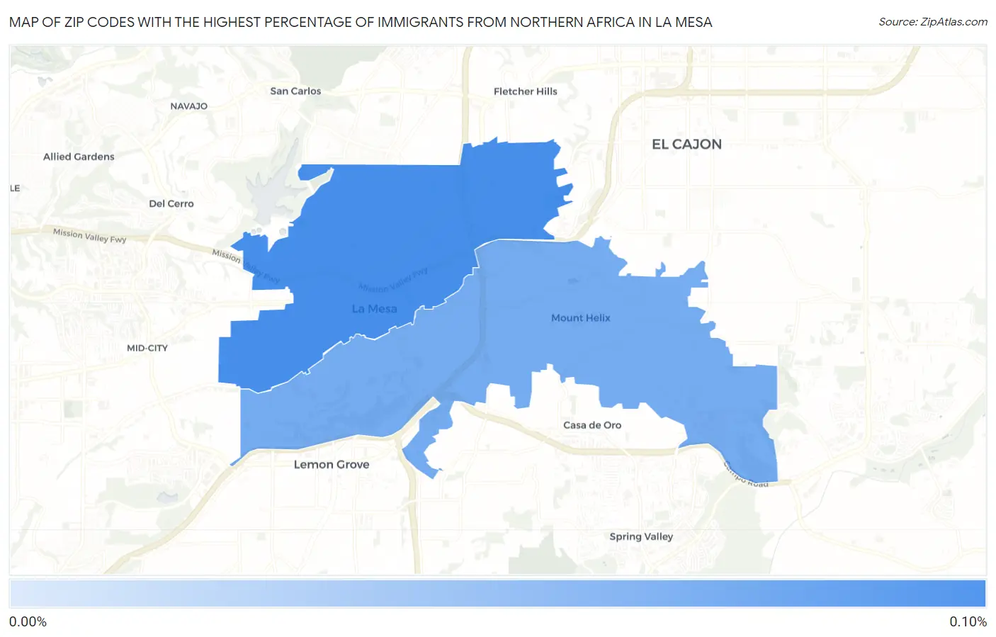 Zip Codes with the Highest Percentage of Immigrants from Northern Africa in La Mesa Map