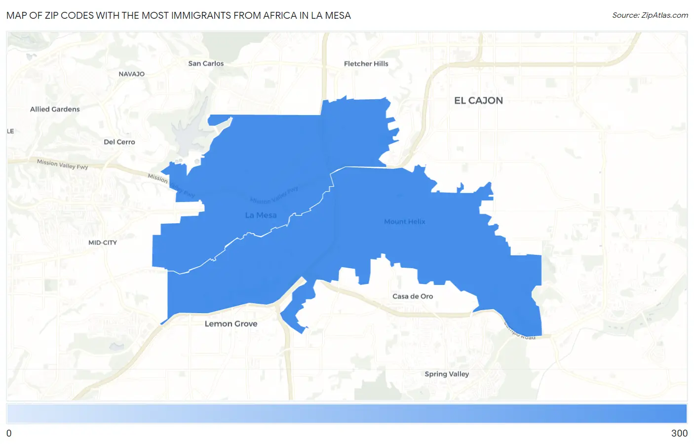Zip Codes with the Most Immigrants from Africa in La Mesa Map