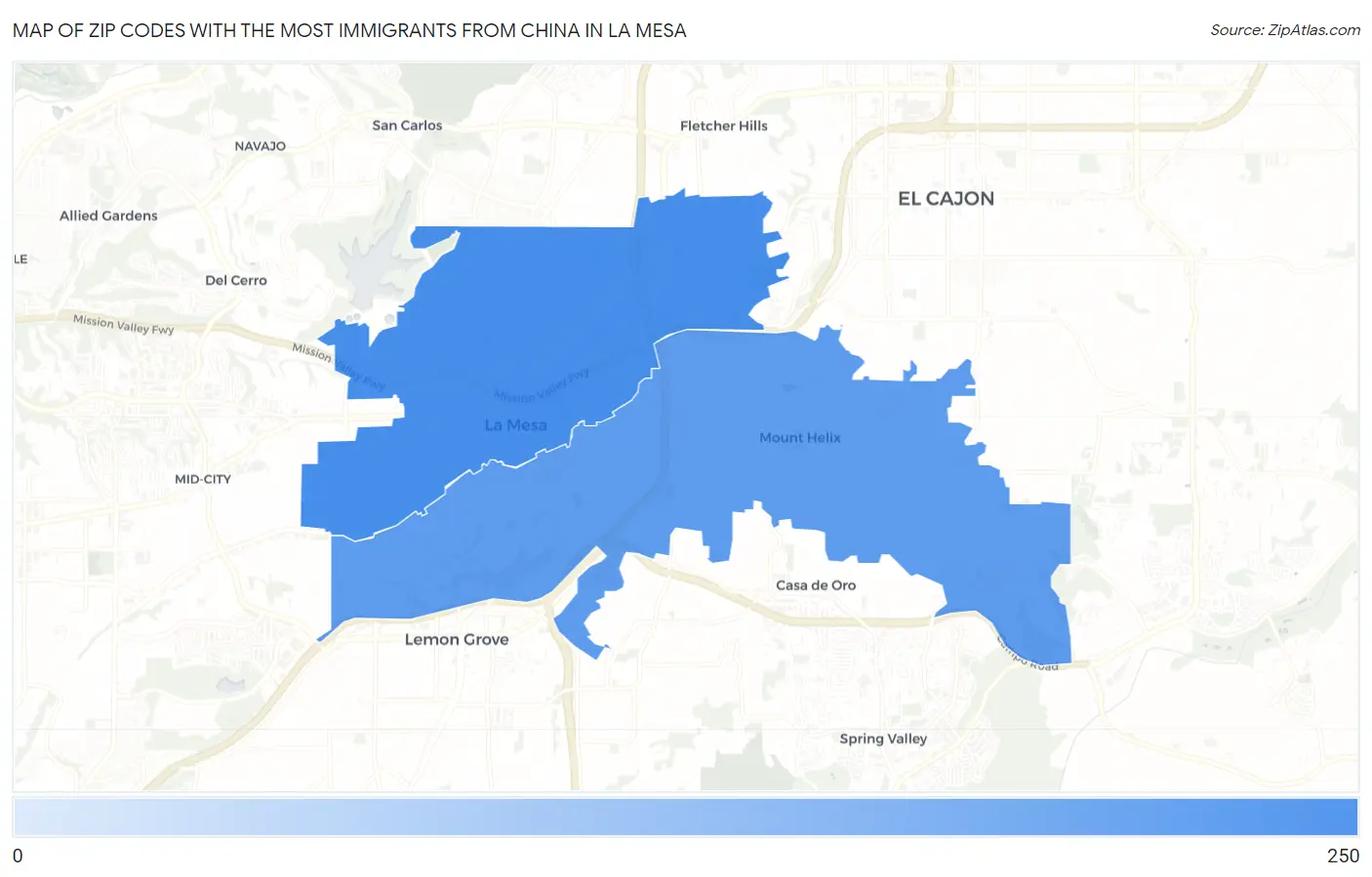 Zip Codes with the Most Immigrants from China in La Mesa Map
