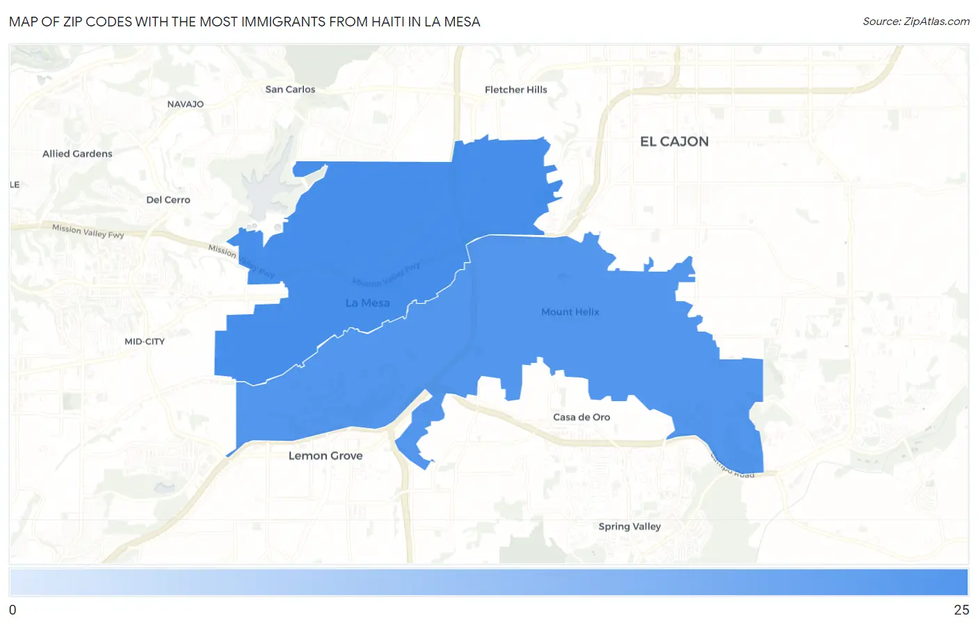 Zip Codes with the Most Immigrants from Haiti in La Mesa Map