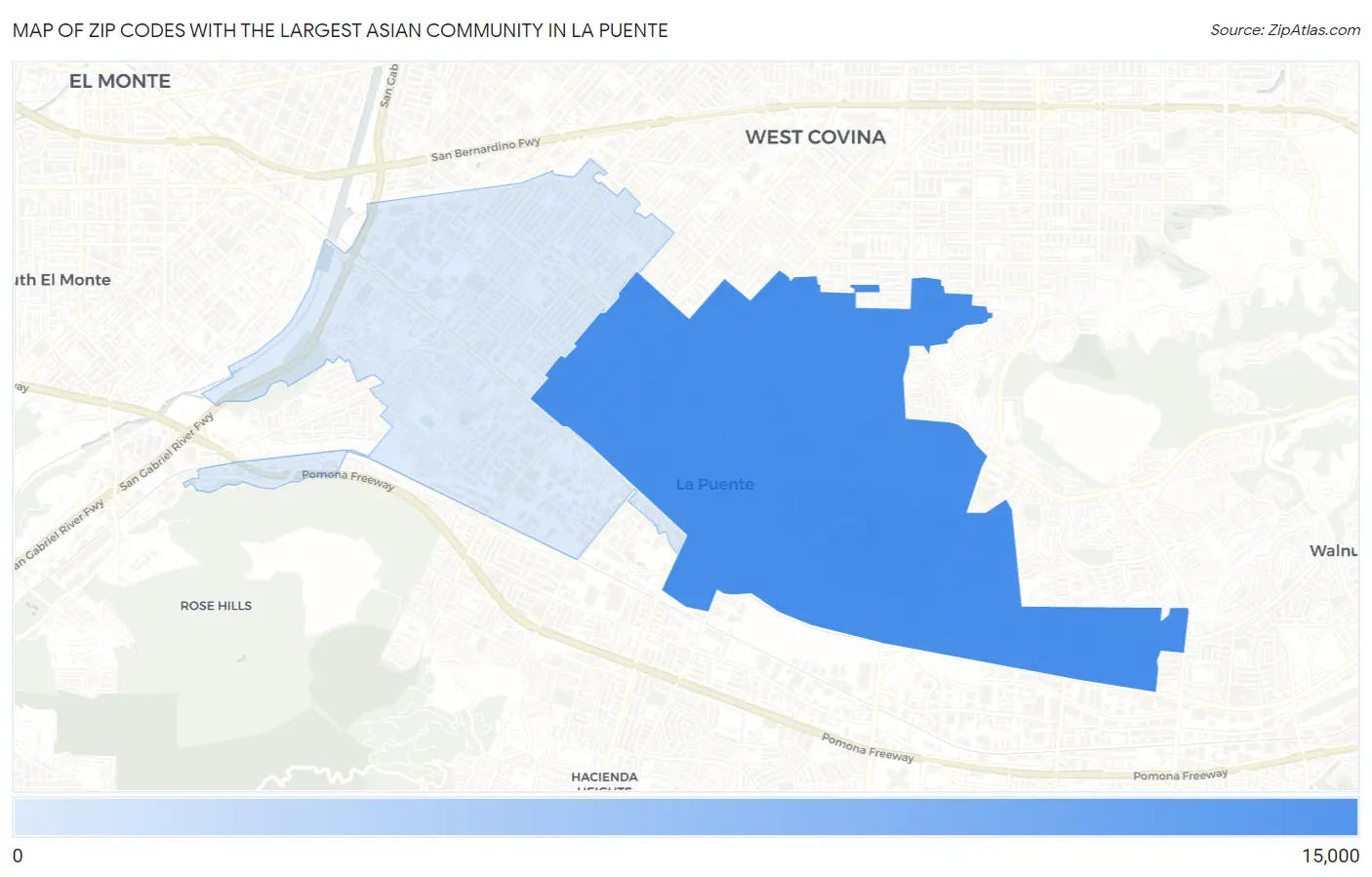 Zip Codes with the Largest Asian Community in La Puente Map