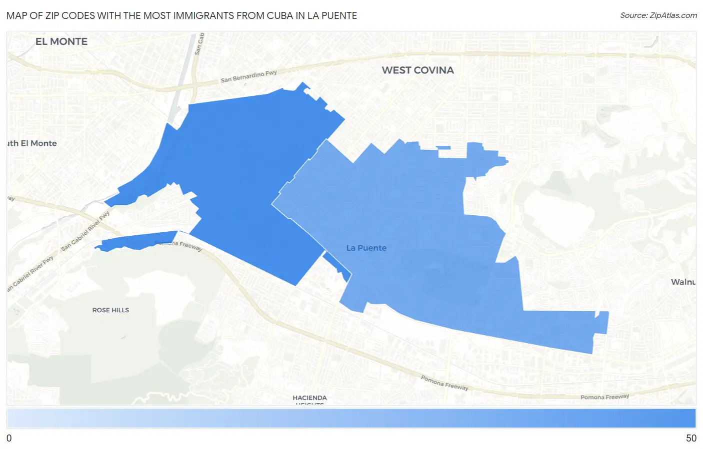 Zip Codes with the Most Immigrants from Cuba in La Puente Map