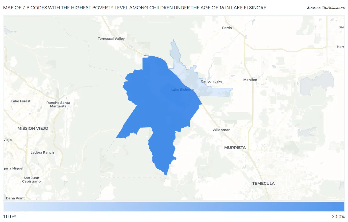 Zip Codes with the Highest Poverty Level Among Children Under the Age of 16 in Lake Elsinore Map