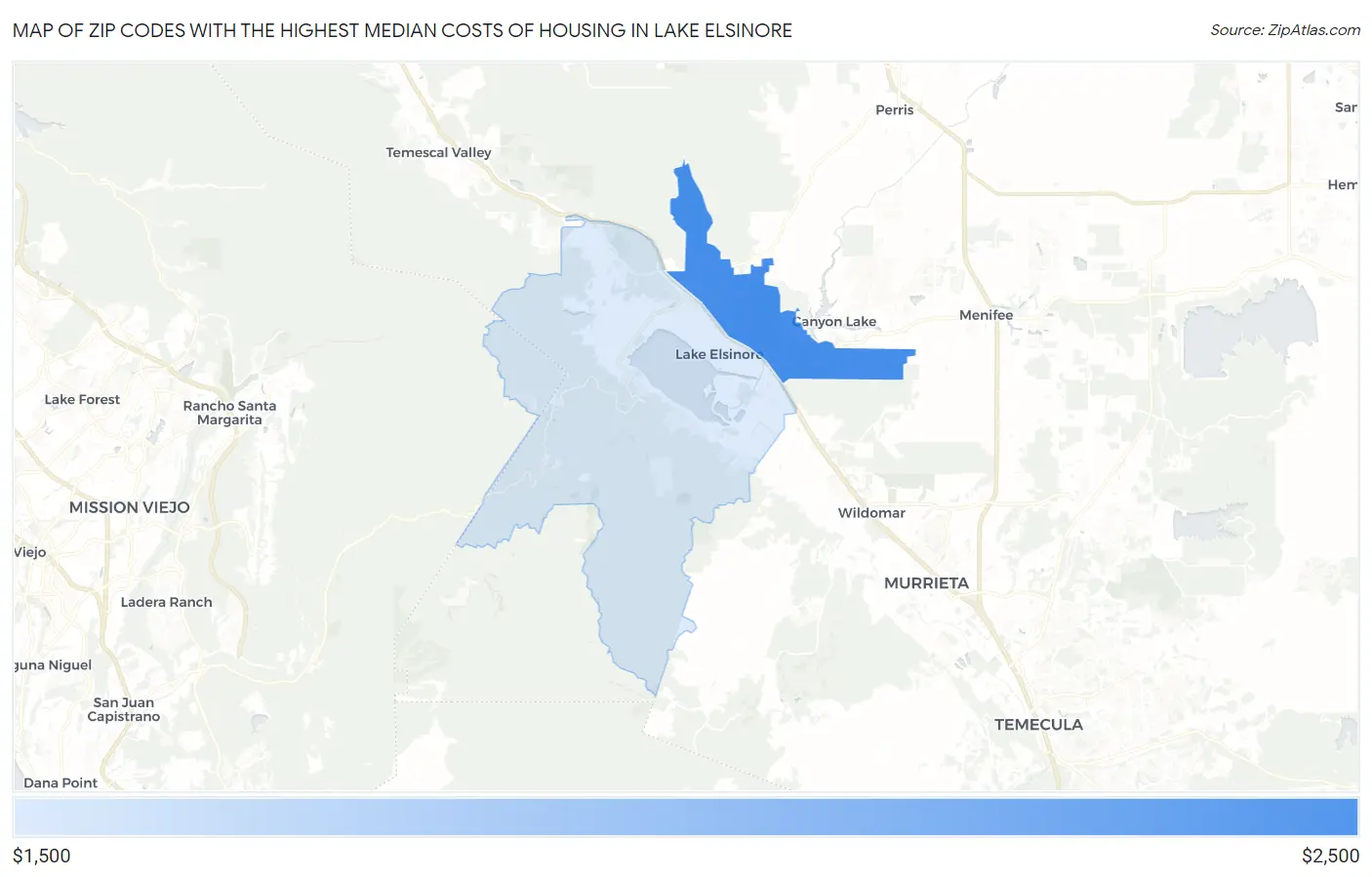 Zip Codes with the Highest Median Costs of Housing in Lake Elsinore Map