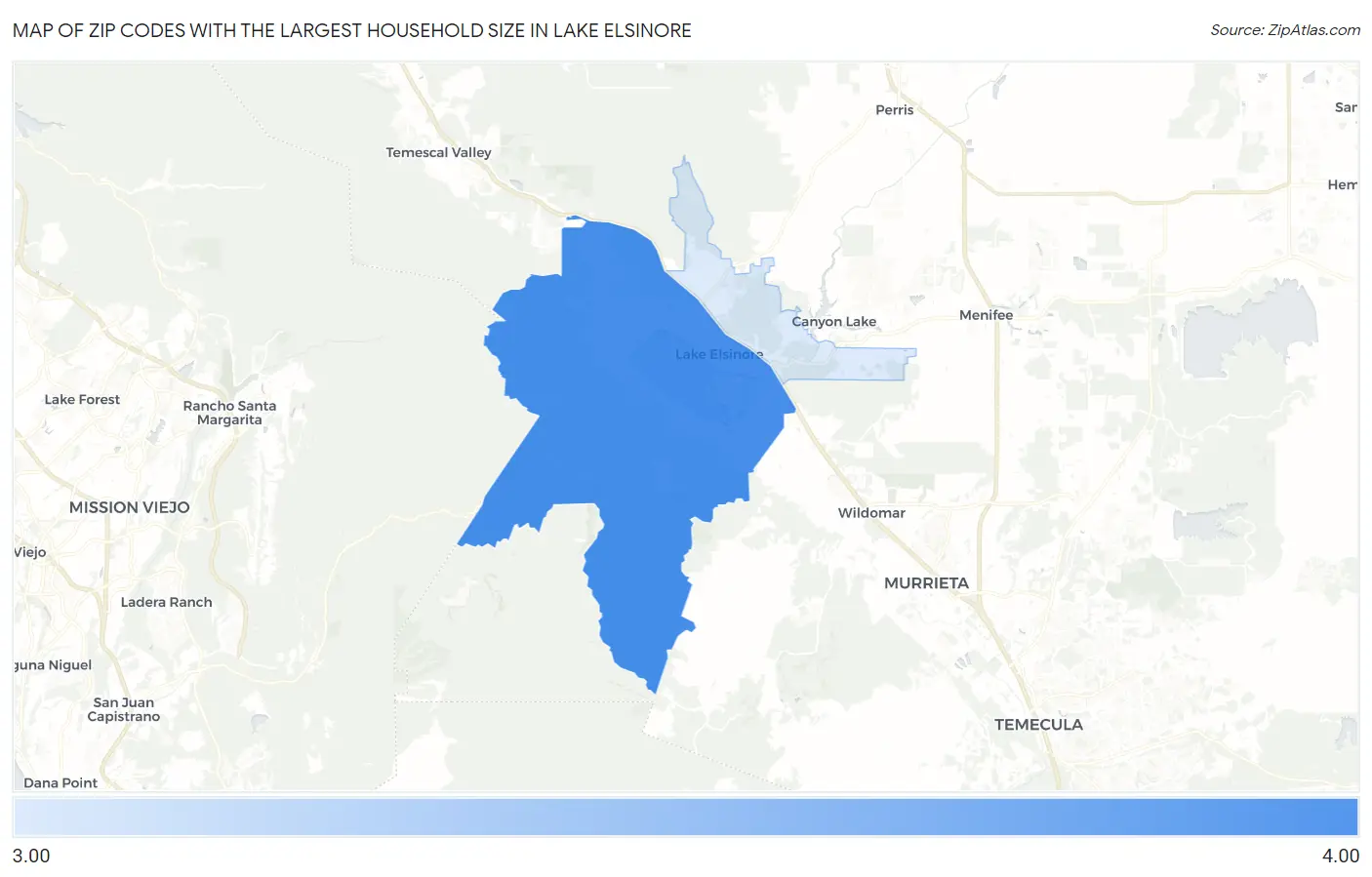 Zip Codes with the Largest Household Size in Lake Elsinore Map