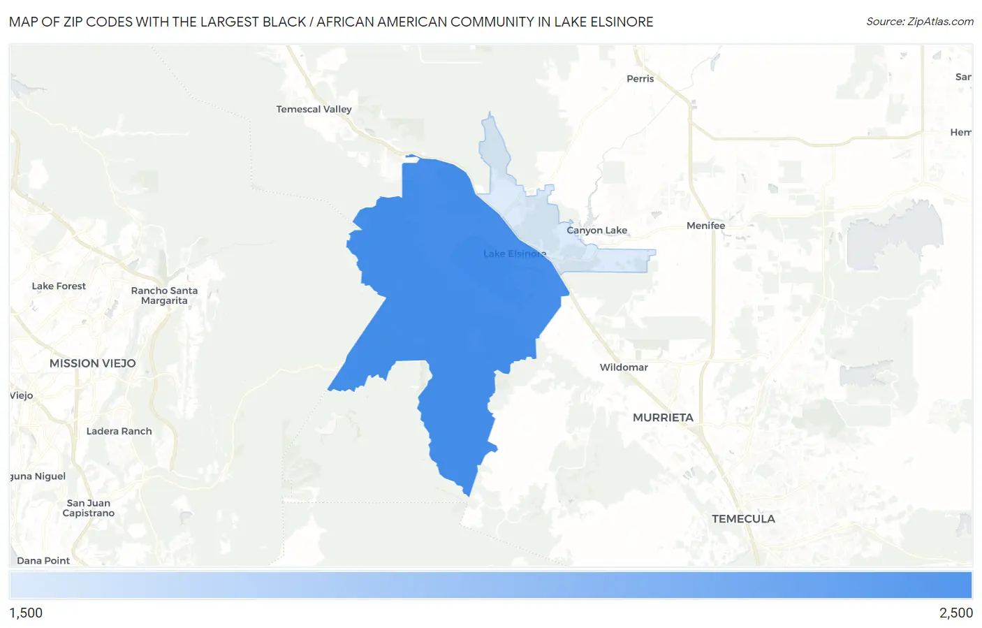 Zip Codes with the Largest Black / African American Community in Lake Elsinore Map