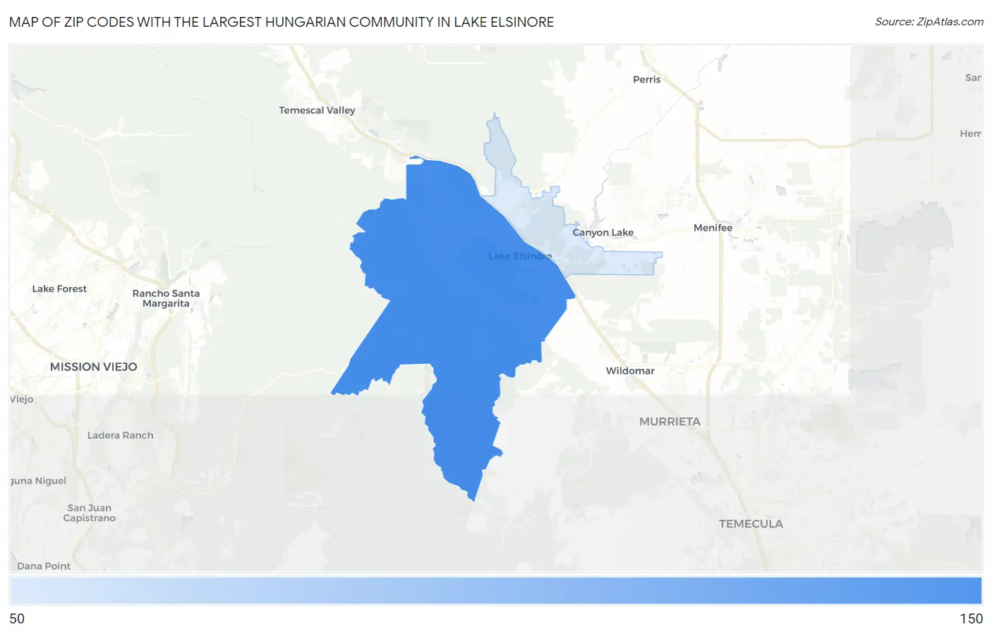 Zip Codes with the Largest Hungarian Community in Lake Elsinore Map