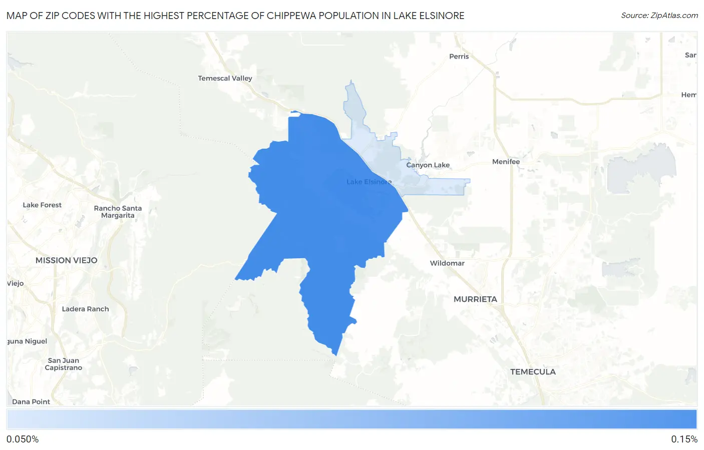 Zip Codes with the Highest Percentage of Chippewa Population in Lake Elsinore Map