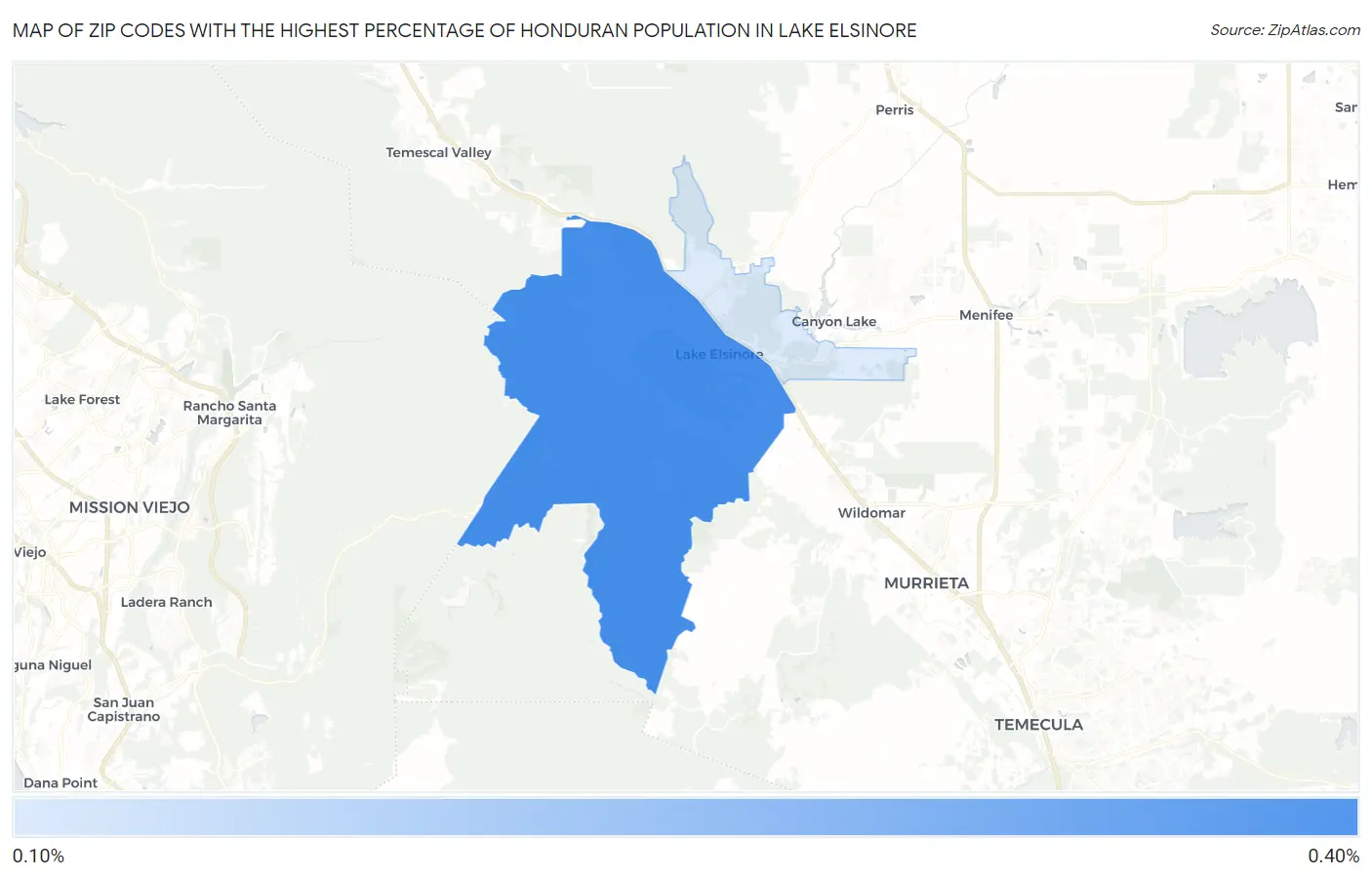 Zip Codes with the Highest Percentage of Honduran Population in Lake Elsinore Map