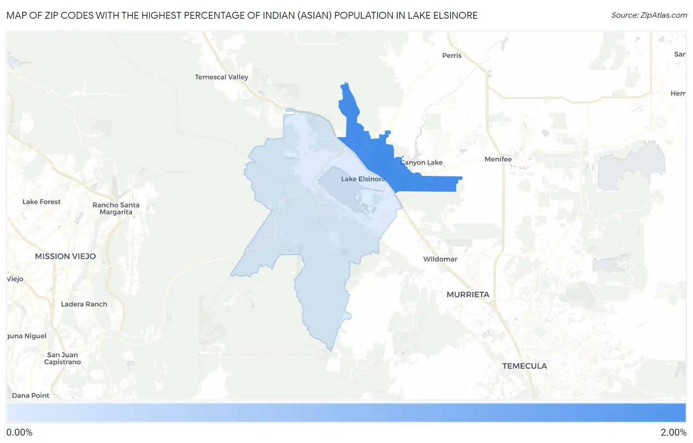 Zip Codes with the Highest Percentage of Indian (Asian) Population in Lake Elsinore Map