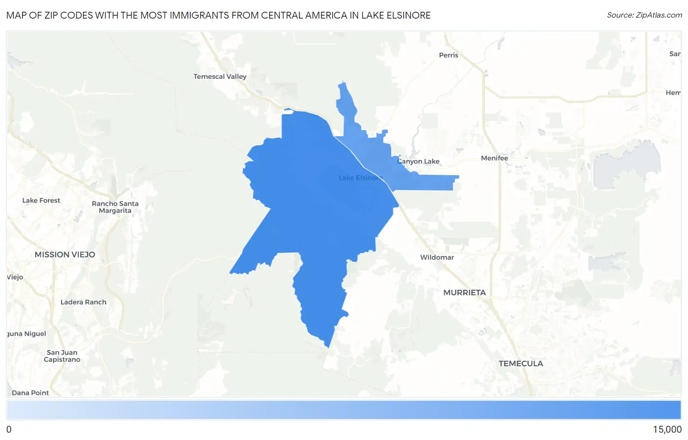 Zip Codes with the Most Immigrants from Central America in Lake Elsinore Map