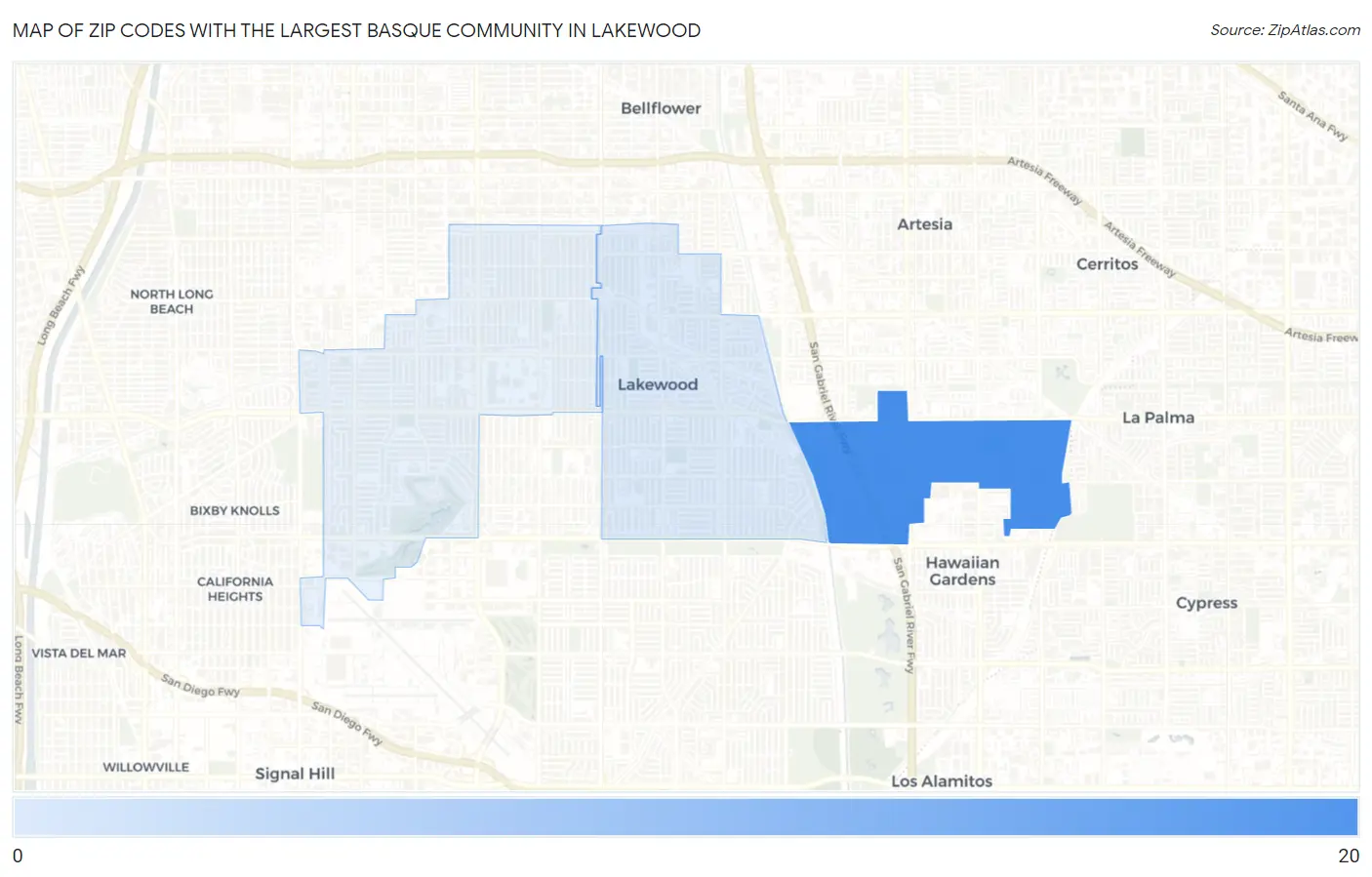 Zip Codes with the Largest Basque Community in Lakewood Map