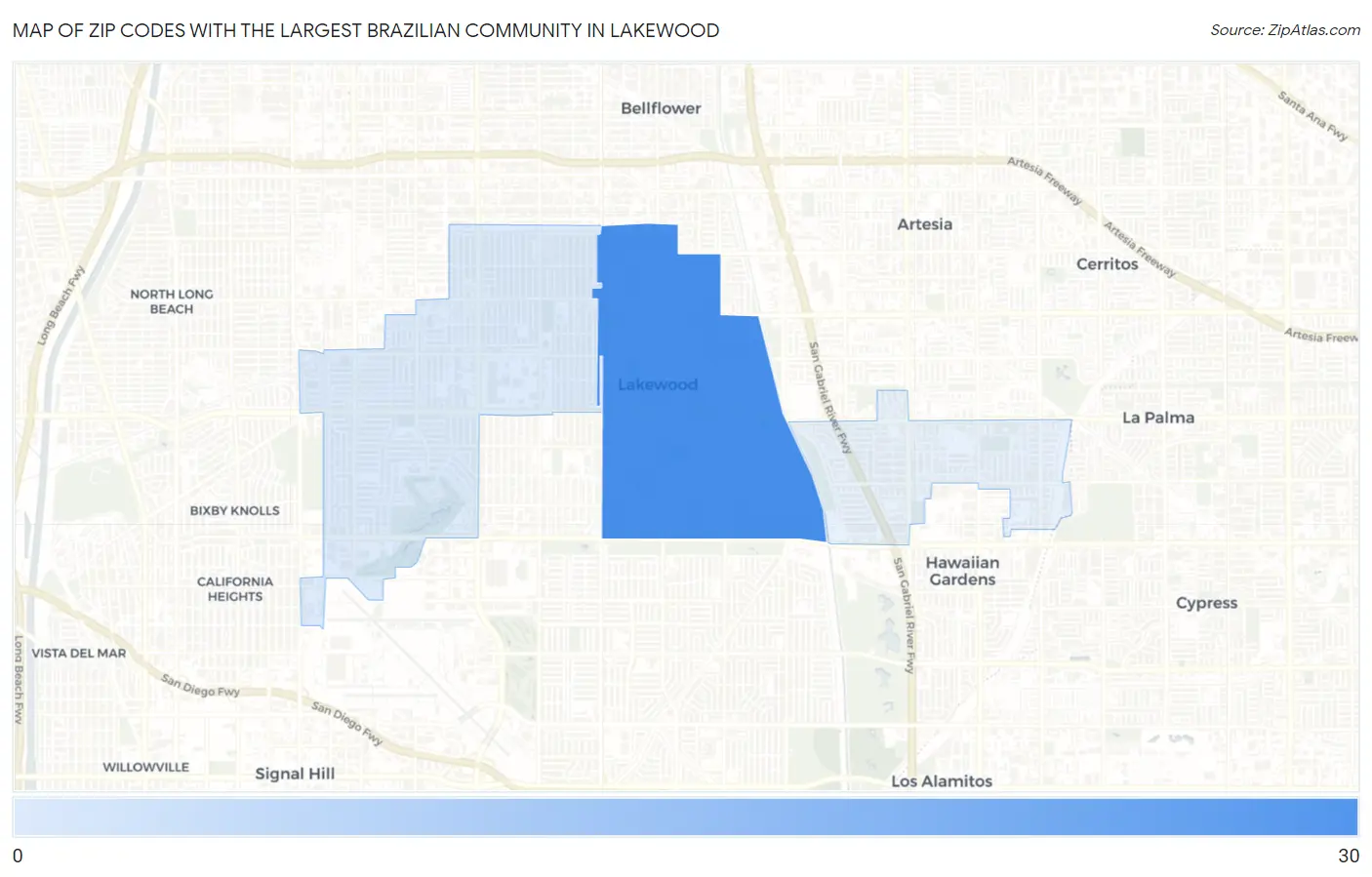 Zip Codes with the Largest Brazilian Community in Lakewood Map
