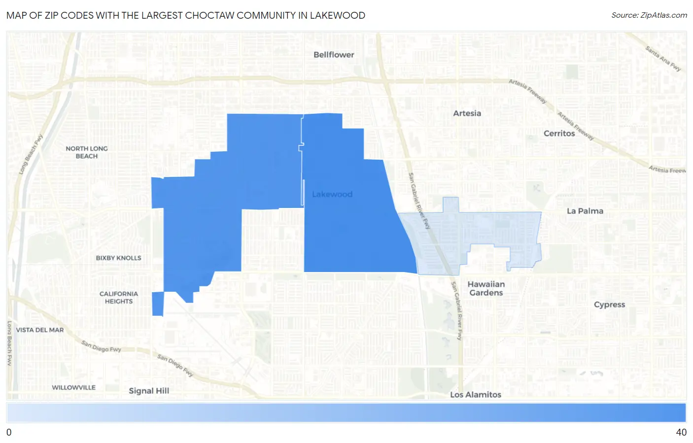 Zip Codes with the Largest Choctaw Community in Lakewood Map