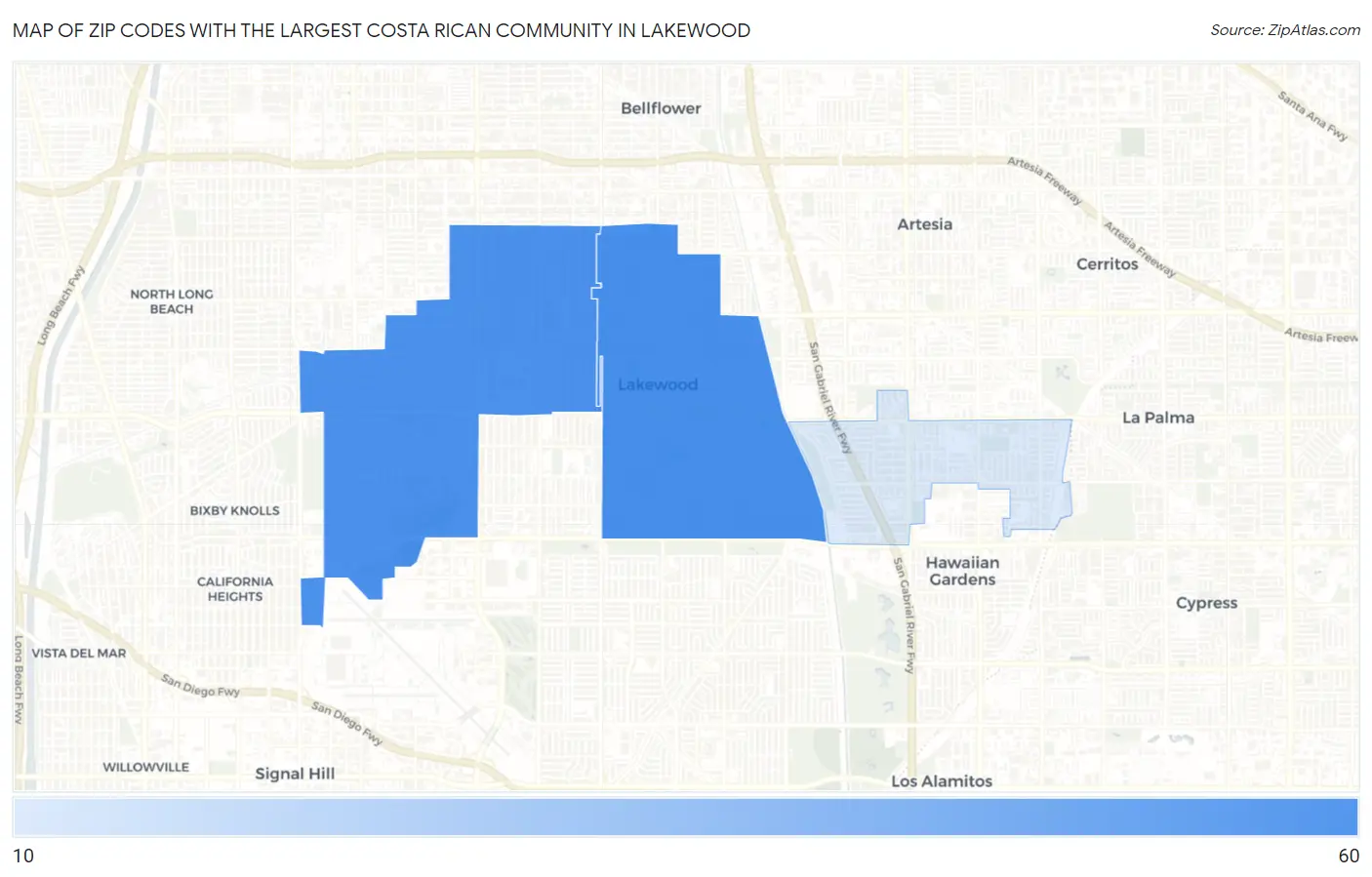 Zip Codes with the Largest Costa Rican Community in Lakewood Map